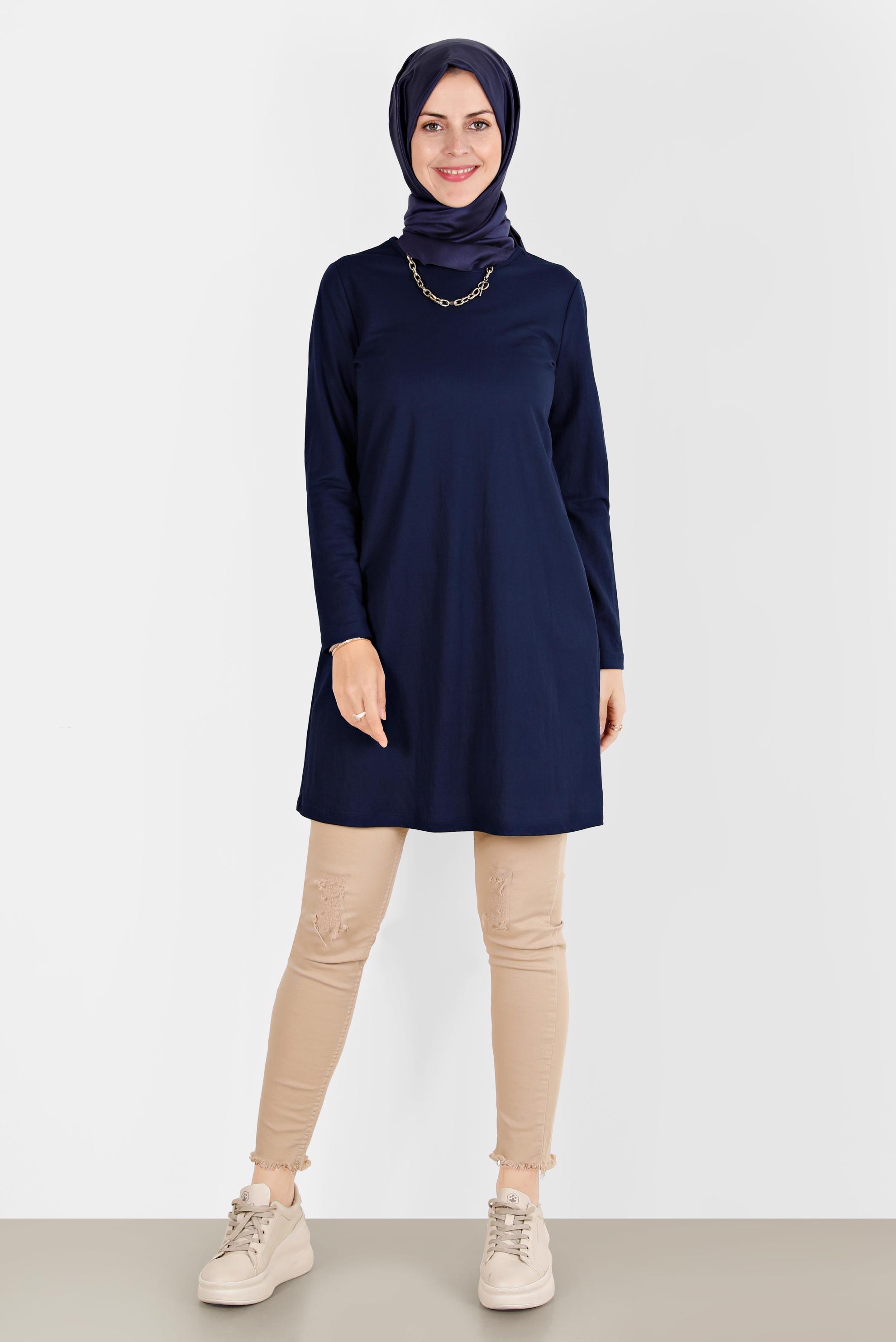 Tesettür giyim LACİVERT BİSİKLET YAKA TESETTÜR TUNİK 42894