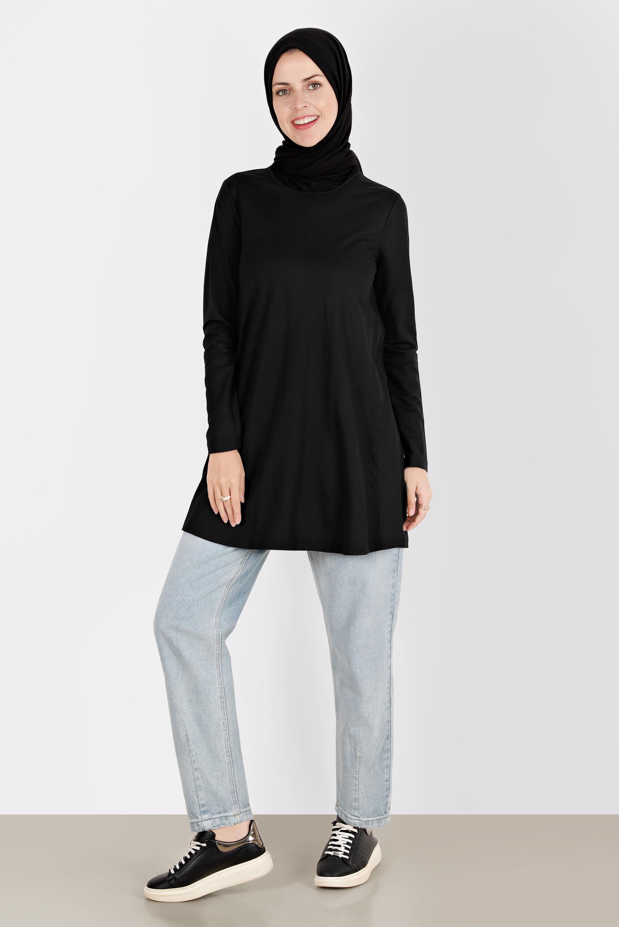 Tesettür giyim SİYAH BASIC VİSKON TUNİK 42895 