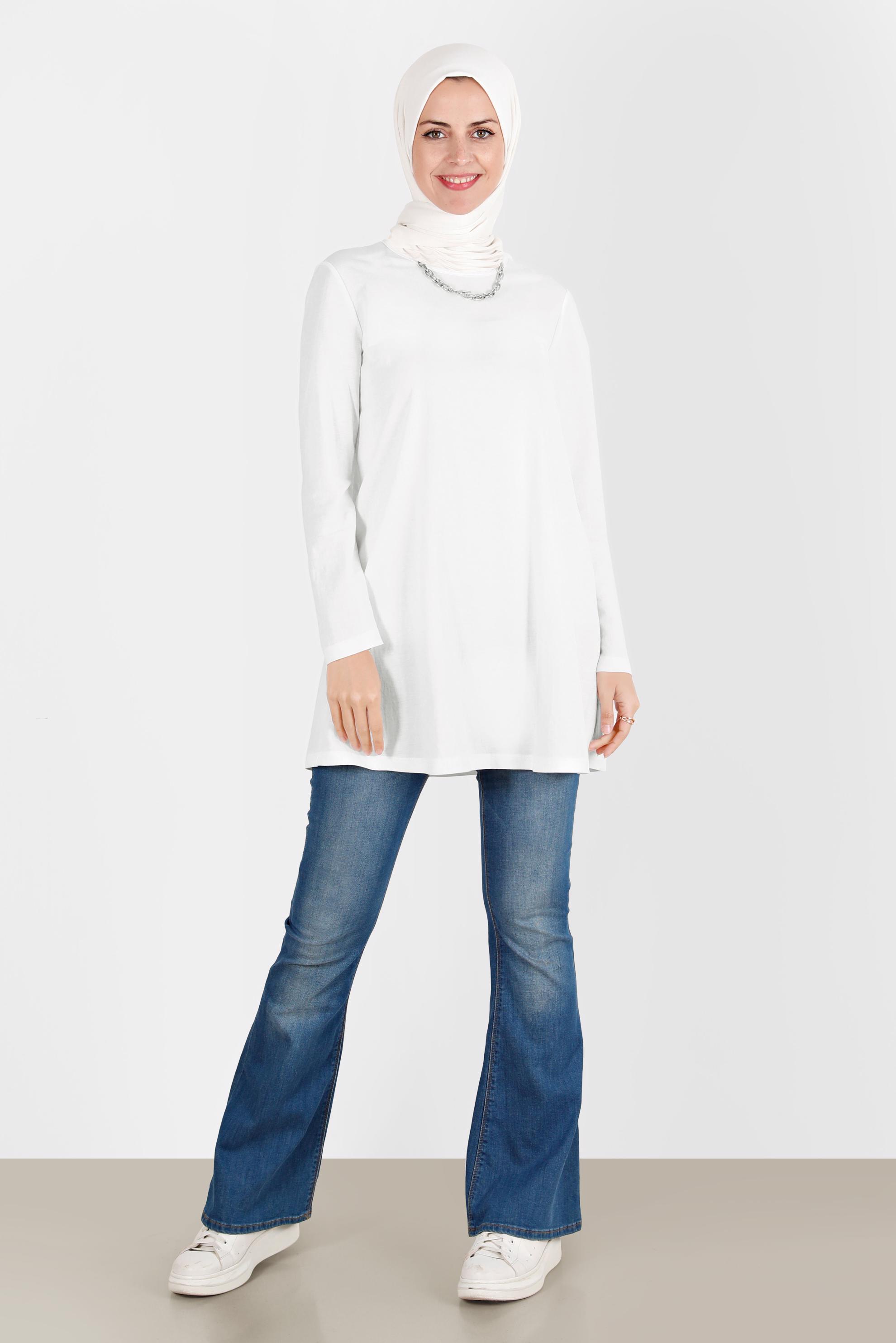 Tesettür giyim BEYAZ BASIC VİSKON TUNİK 42895 