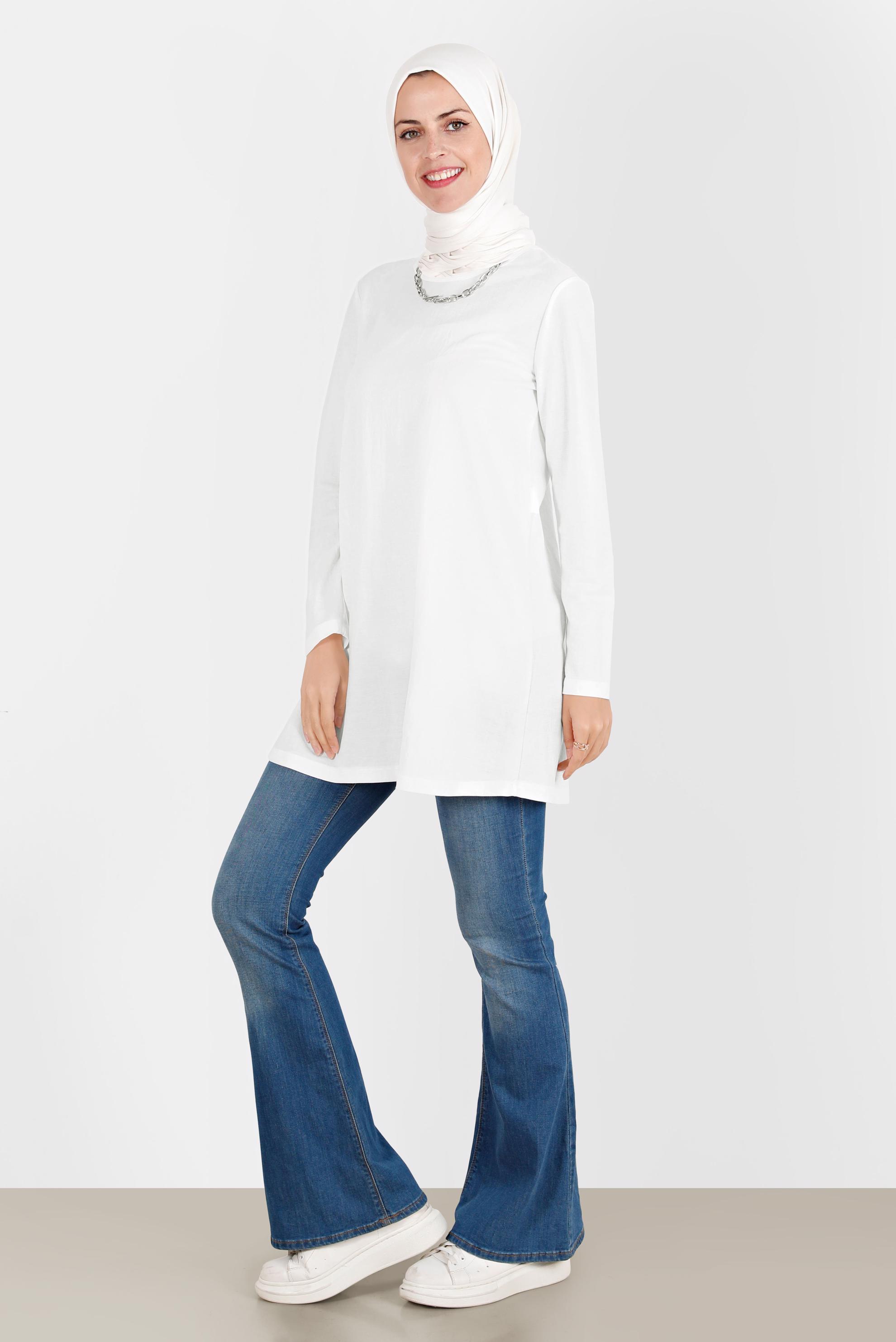 Tesettür giyim BEYAZ BASIC VİSKON TUNİK 42895 