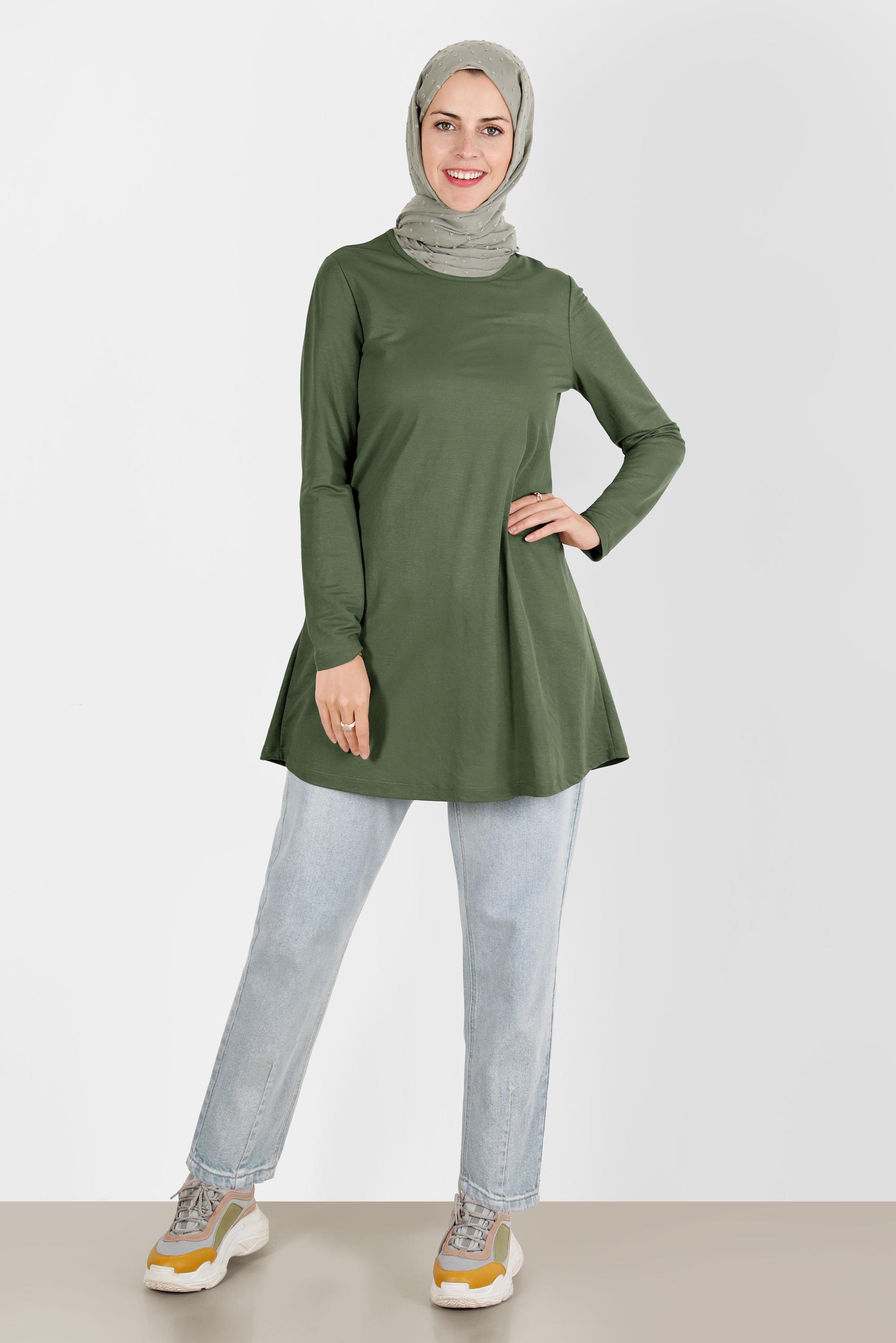 Tesettür giyim HAKİ BASIC VİSKON TUNİK 42895 
