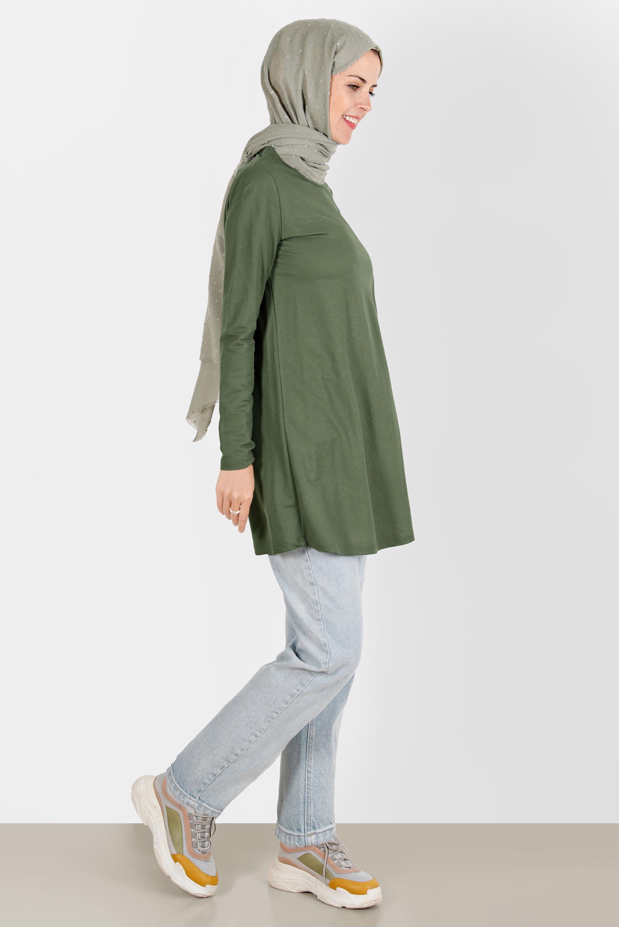 Tesettür giyim HAKİ BASIC VİSKON TUNİK 42895 