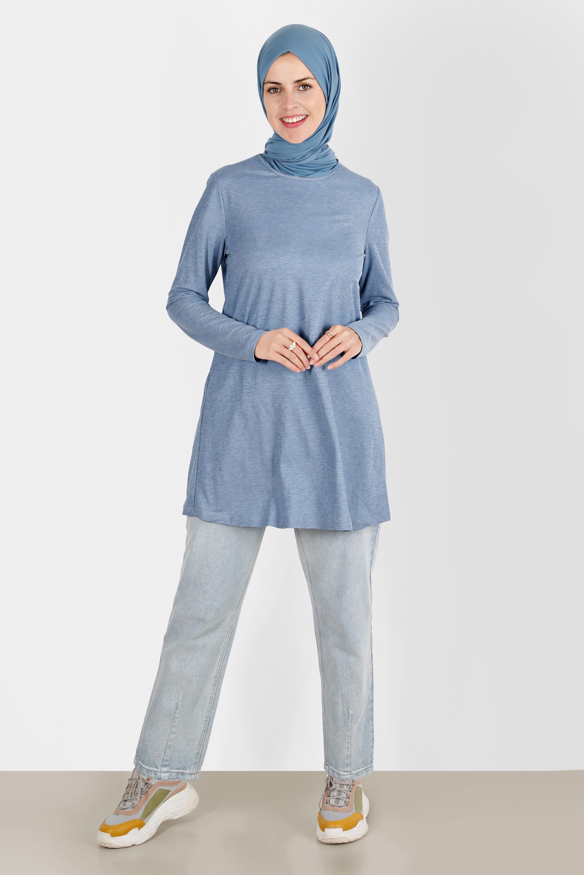 Tesettür giyim MAVİ BASIC VİSKON TUNİK 42895 