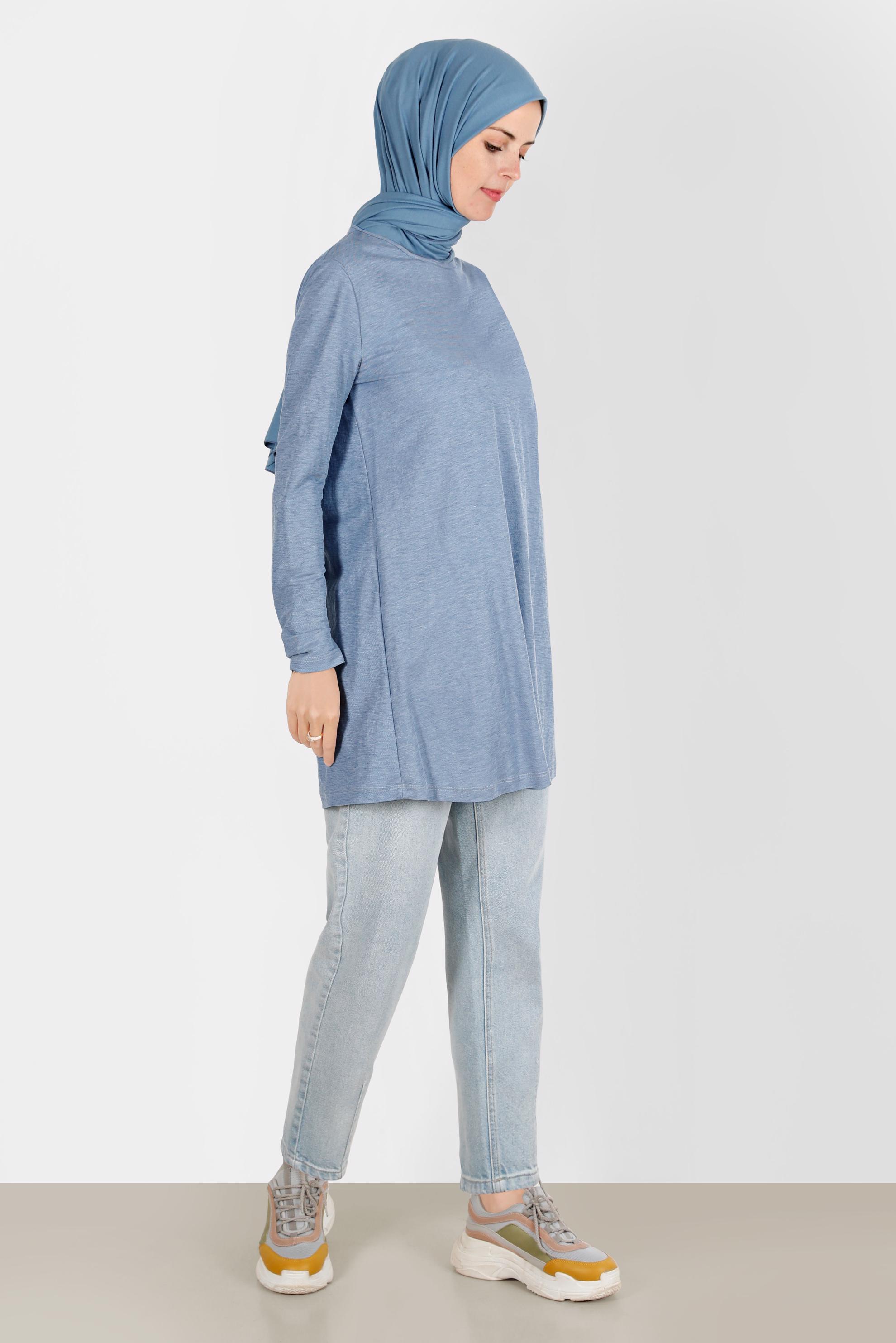 Tesettür giyim MAVİ BASIC VİSKON TUNİK 42895 