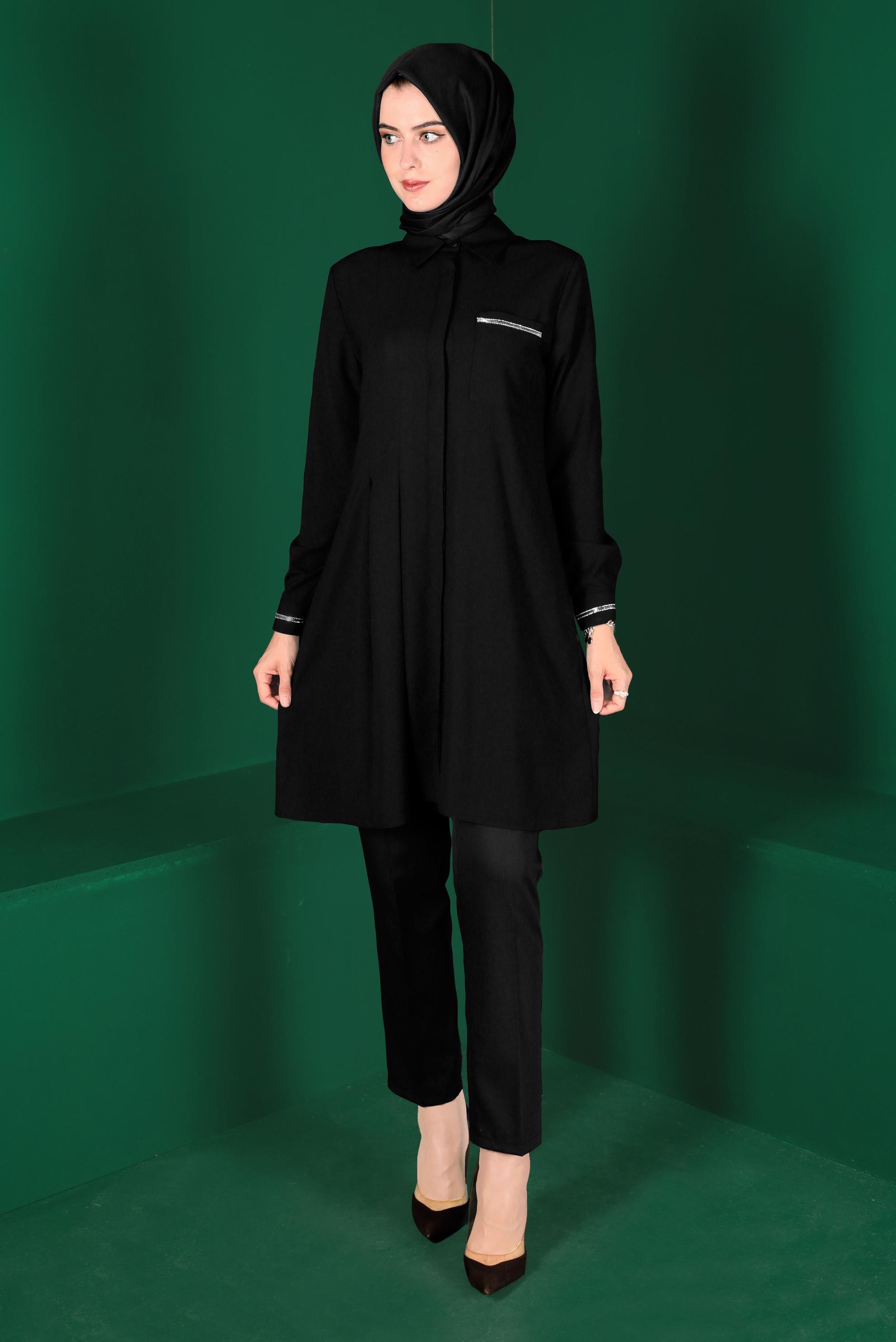 Tesettür giyim SİYAH CEP DETAYLI TUNİK 42901 