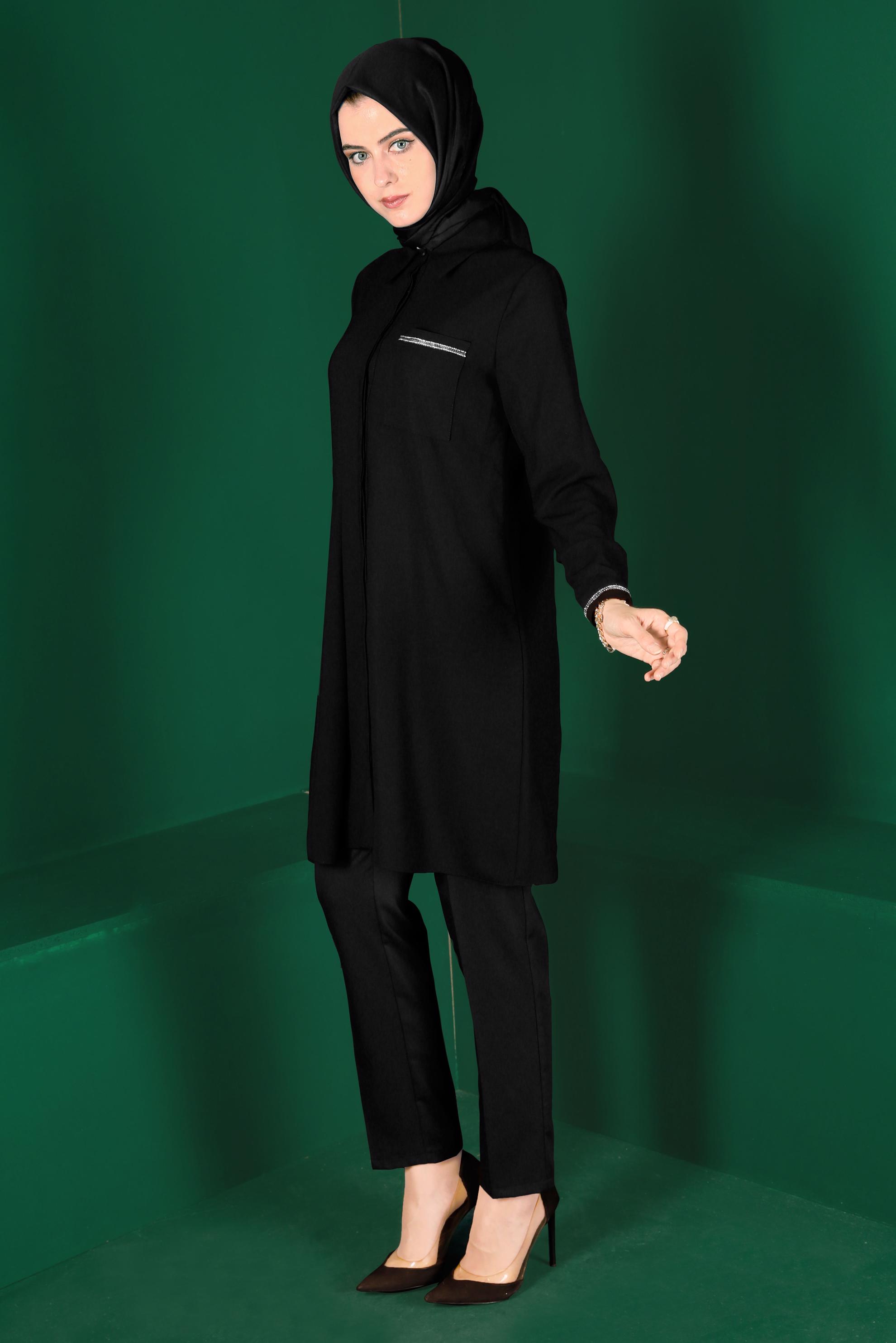 Tesettür giyim SİYAH CEP DETAYLI TUNİK 42901 