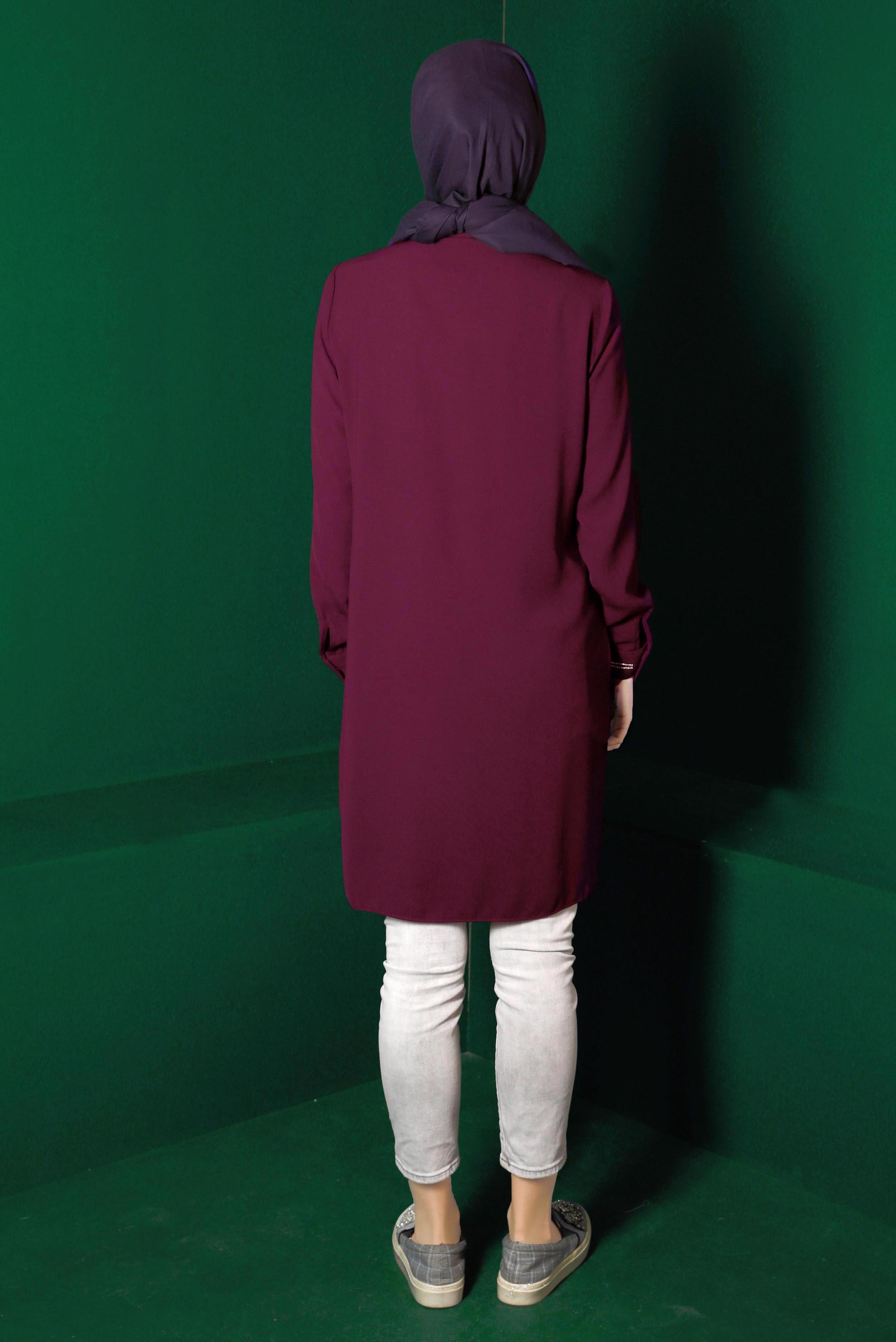 Tesettür giyim MOR CEP DETAYLI TUNİK 42901 