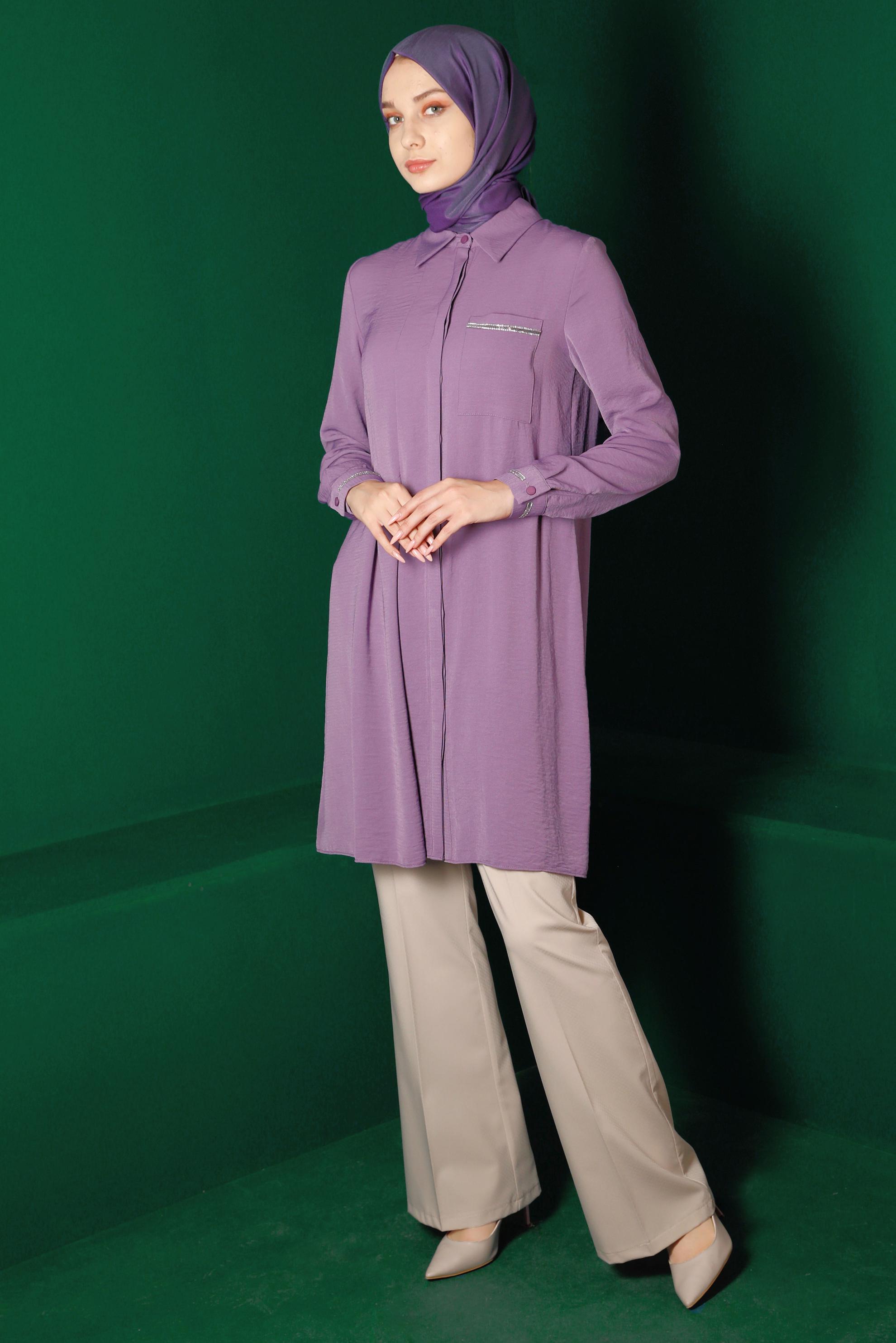 Tesettür giyim MOR CEP DETAYLI TUNİK 42901 