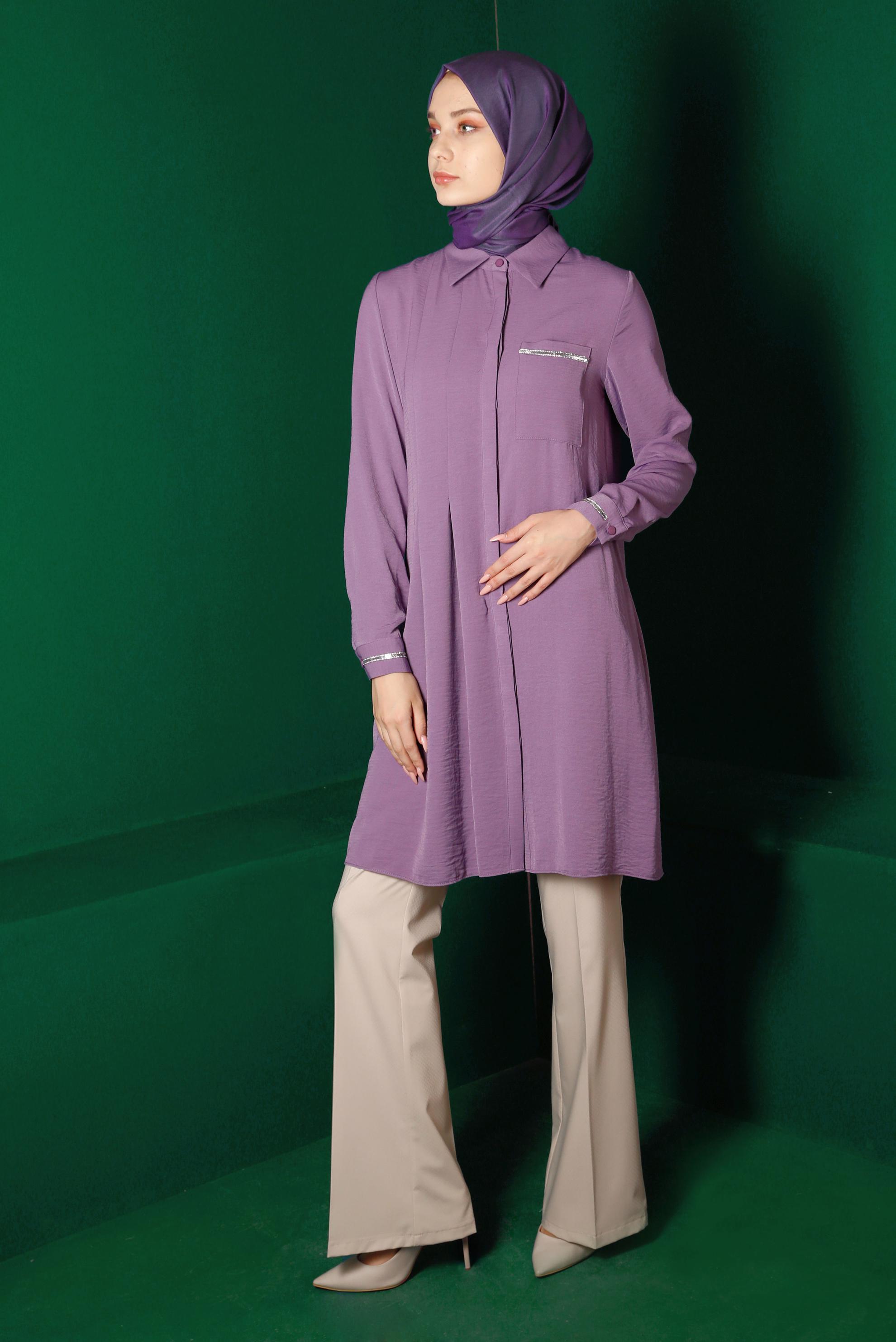 Tesettür giyim MOR CEP DETAYLI TUNİK 42901 