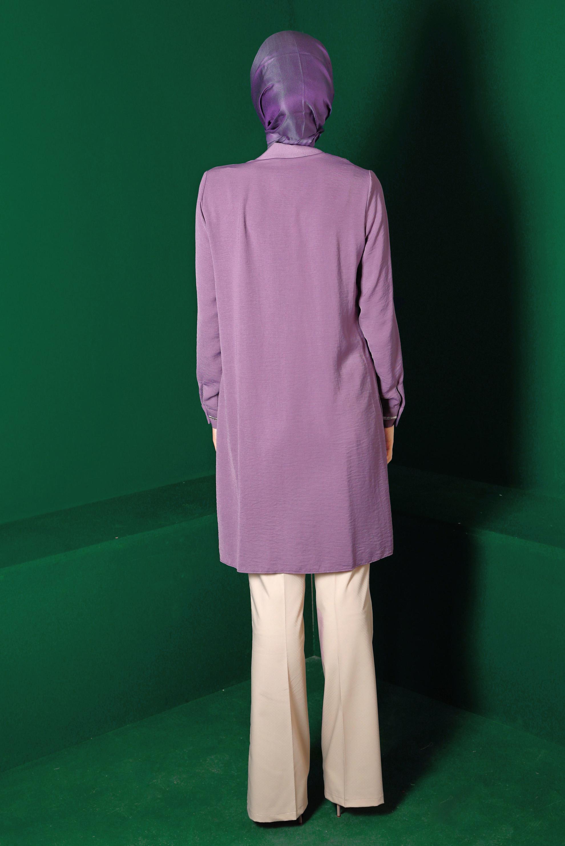 Tesettür giyim MOR CEP DETAYLI TUNİK 42901 