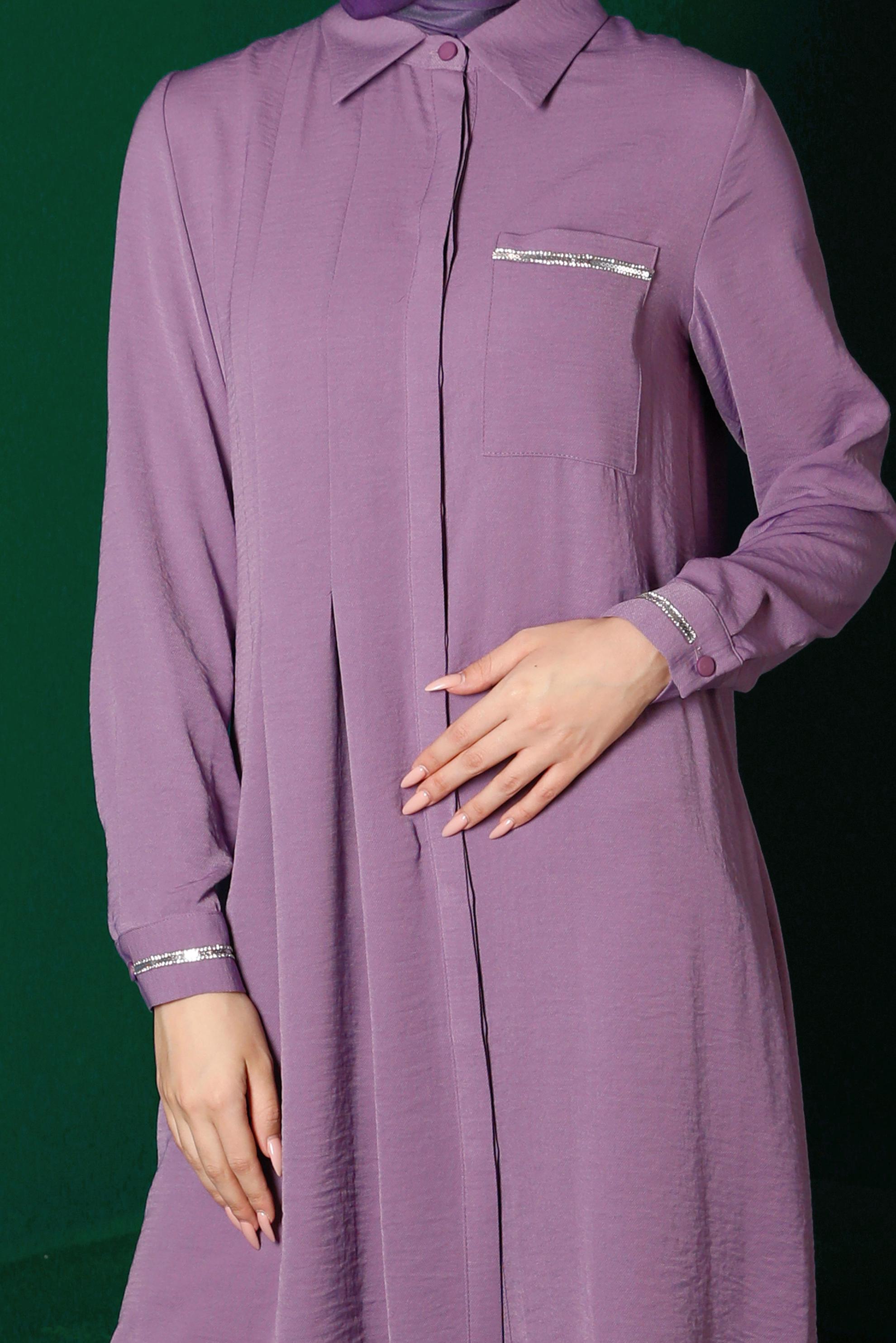 Tesettür giyim MOR CEP DETAYLI TUNİK 42901 