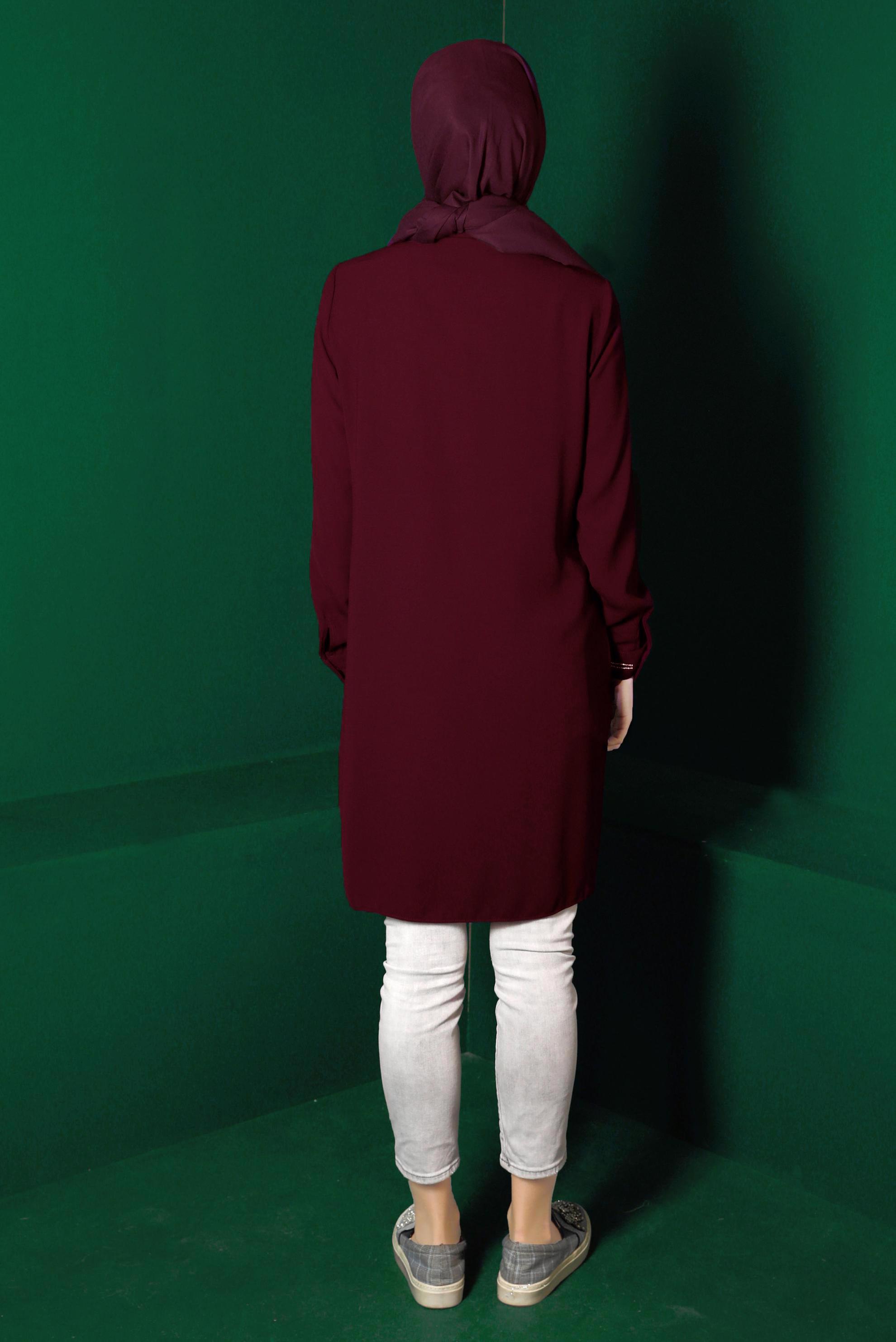 Tesettür giyim BORDO CEP DETAYLI TUNİK 42901 