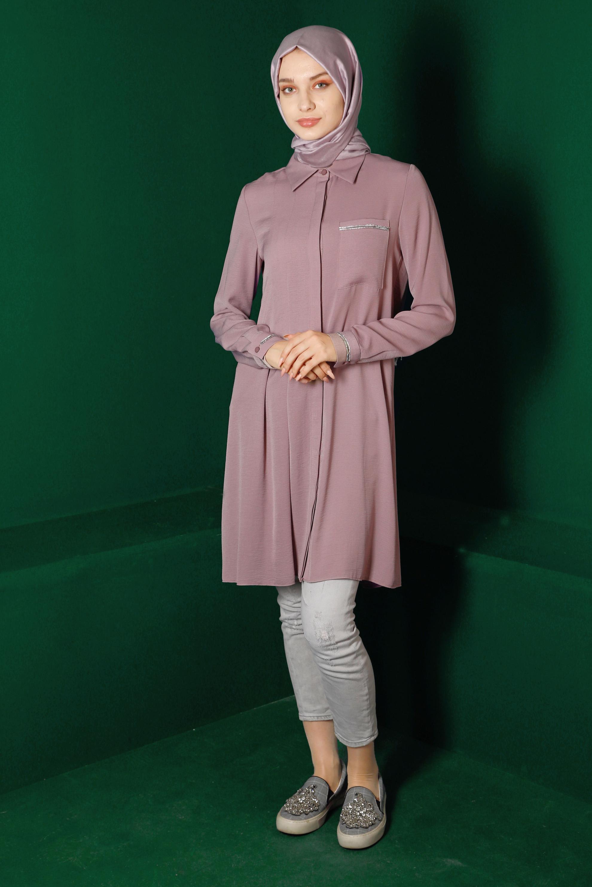 Tesettür giyim MÜRDÜM CEP DETAYLI TUNİK 42901 