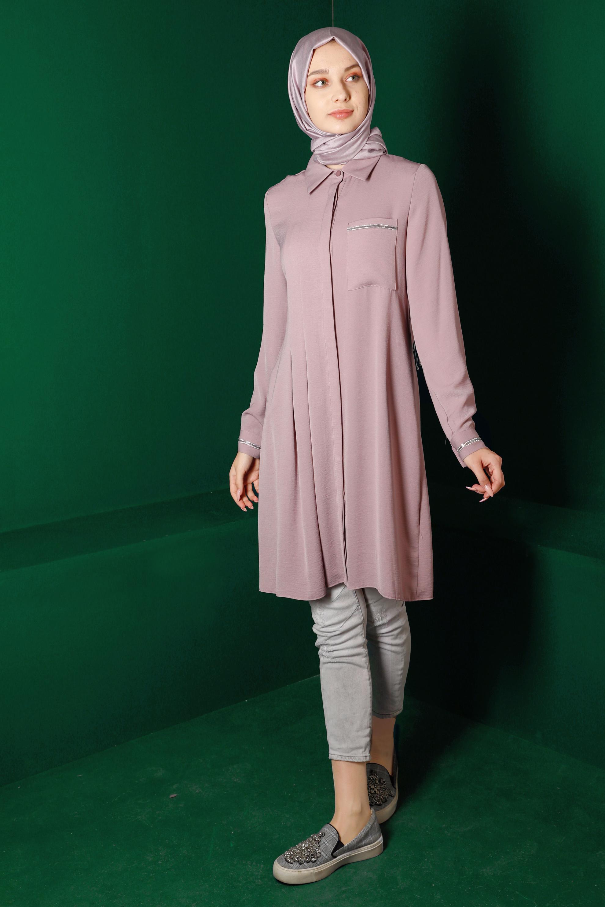 Tesettür giyim MÜRDÜM CEP DETAYLI TUNİK 42901 