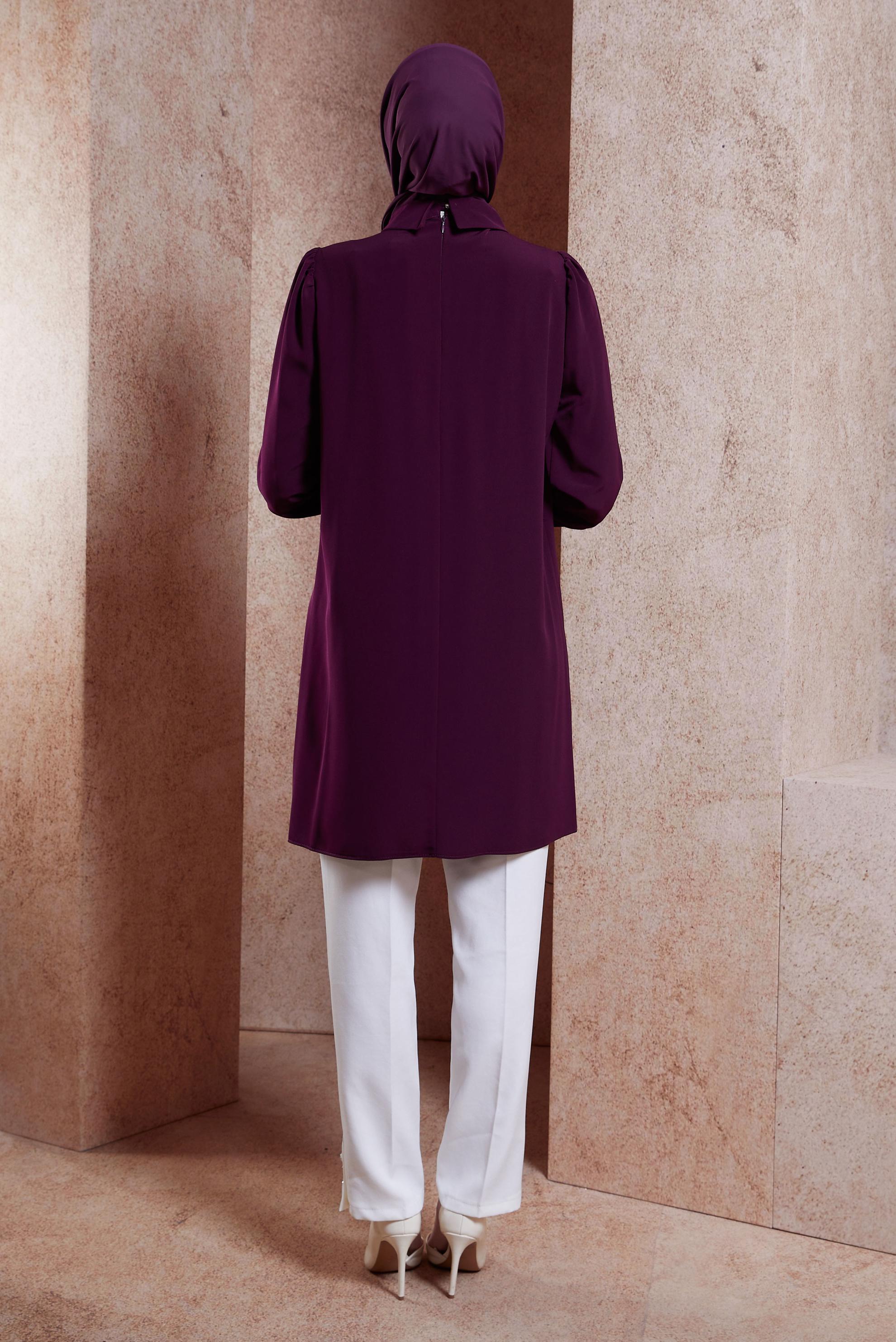 Tesettür giyim MOR TAŞ DETAYLI TESETTÜR TUNİK 42902