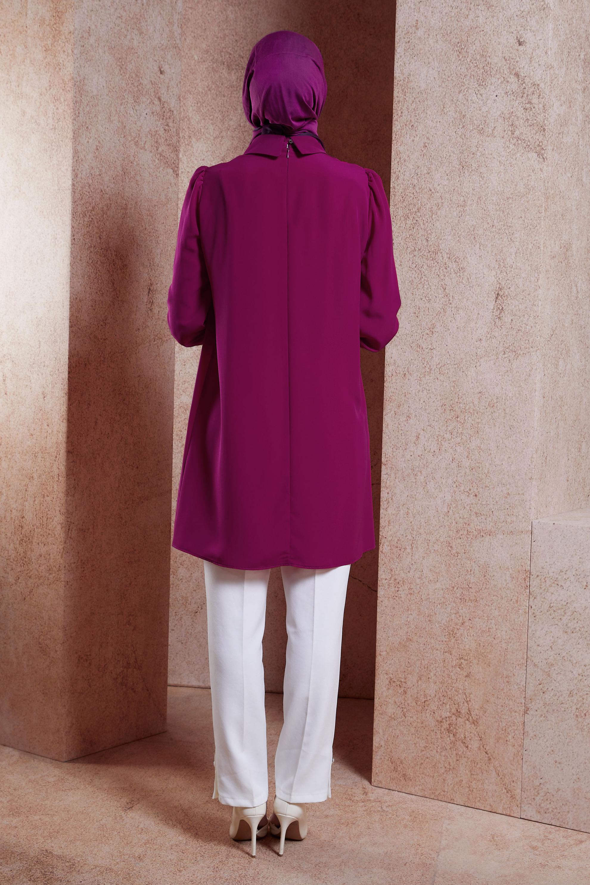 Tesettür giyim FUŞYA TAŞ DETAYLI TESETTÜR TUNİK 42902