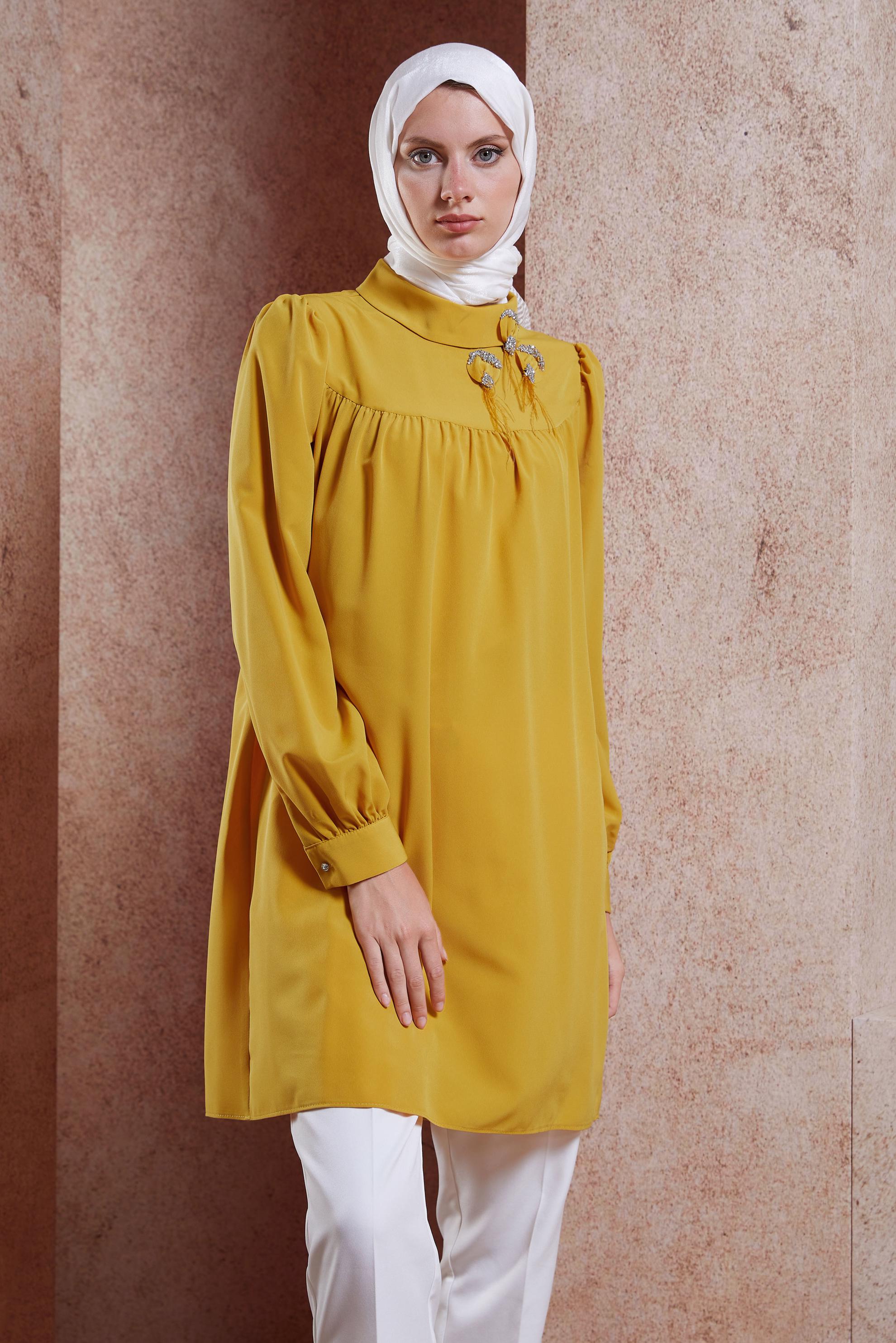 Tesettür giyim SARI TAŞ DETAYLI TESETTÜR TUNİK 42902