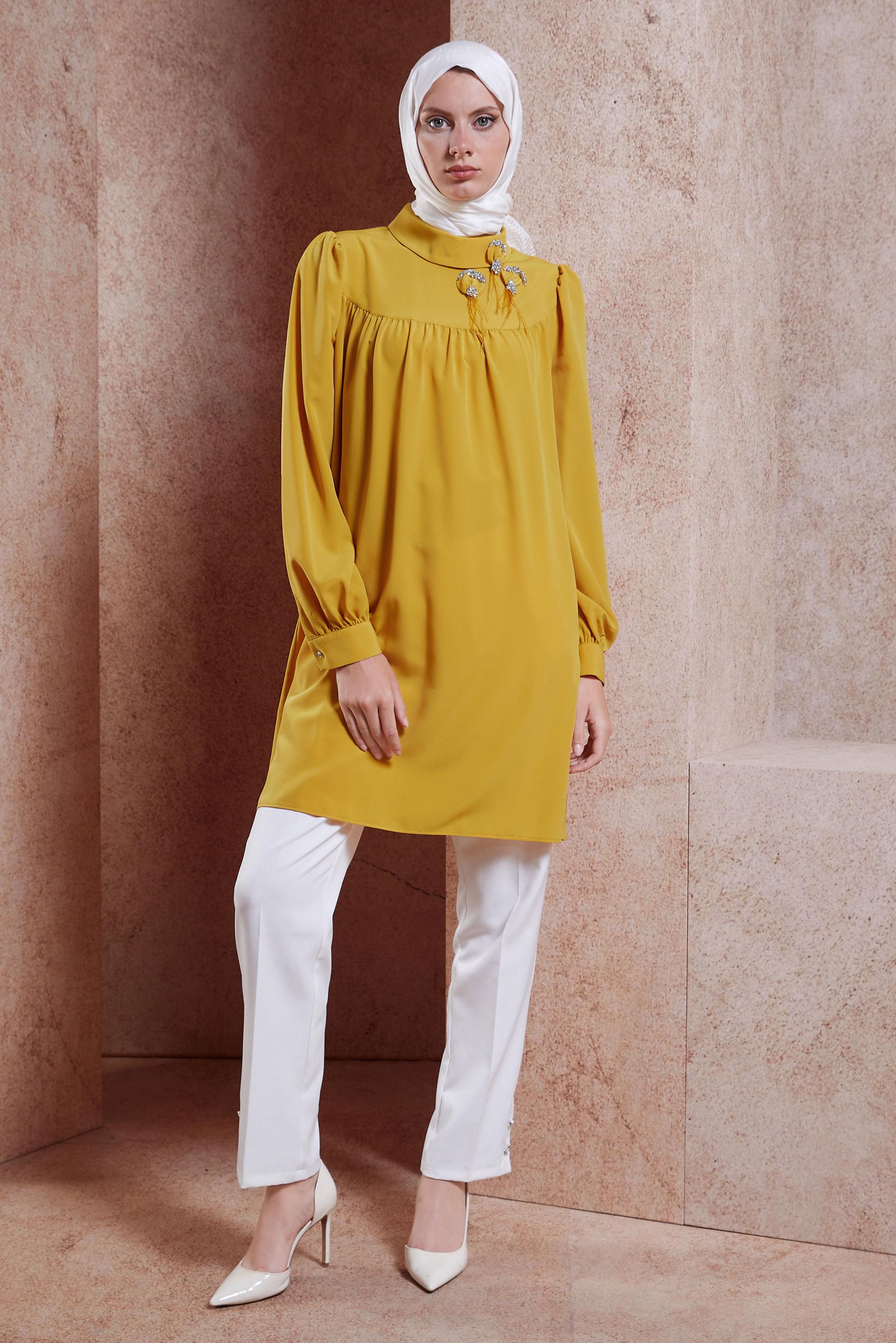 Tesettür giyim SARI TAŞ DETAYLI TESETTÜR TUNİK 42902