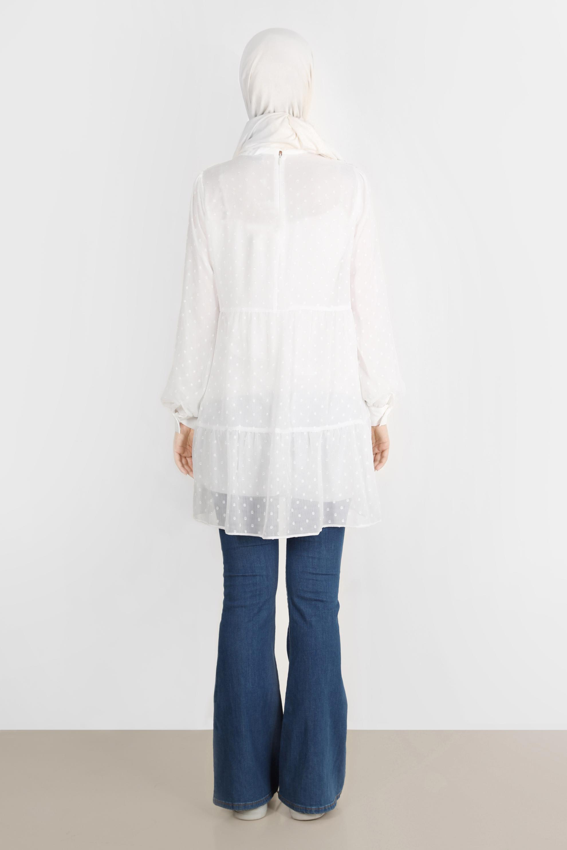 Tesettür giyim BEYAZ PUANTİYELİ KATLI TUNİK 42903 