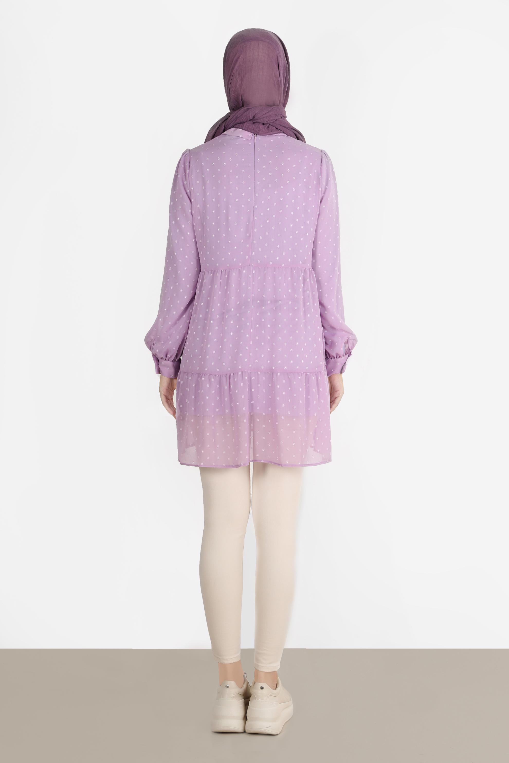 Tesettür giyim MOR PUANTİYELİ KATLI TUNİK 42903 