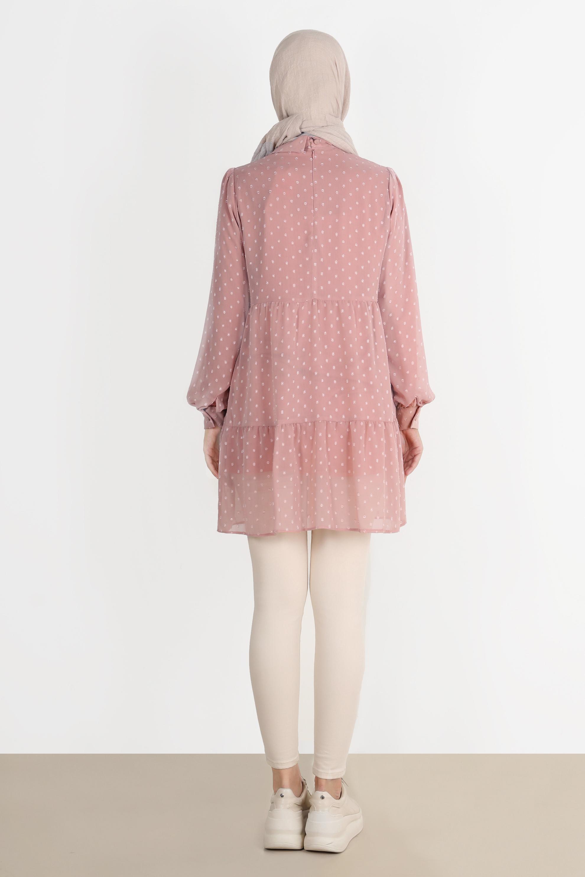 Tesettür giyim PUDRA PUANTİYELİ KATLI TUNİK 42903 