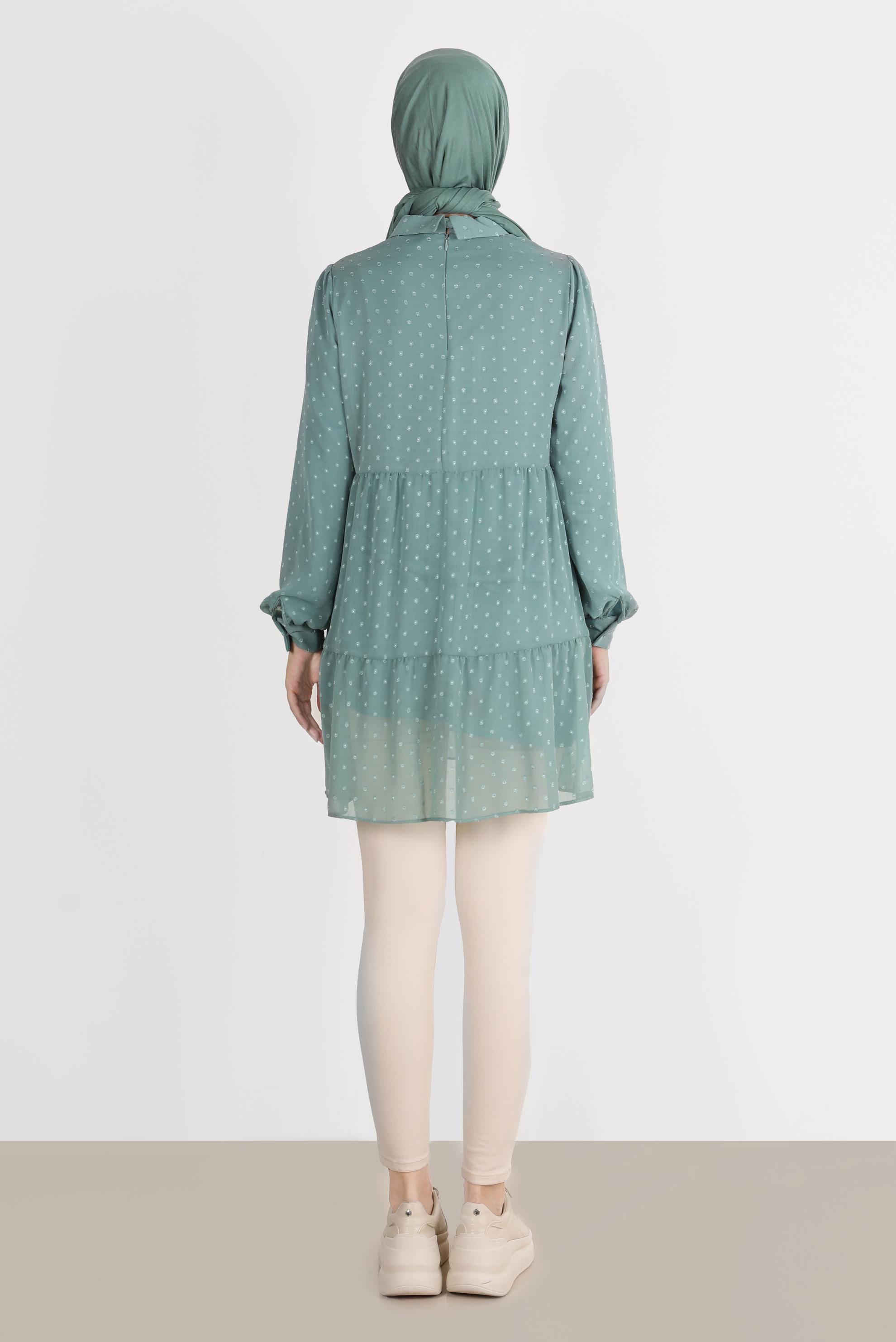 Tesettür giyim MAVİ PUANTİYELİ KATLI TUNİK 42903 