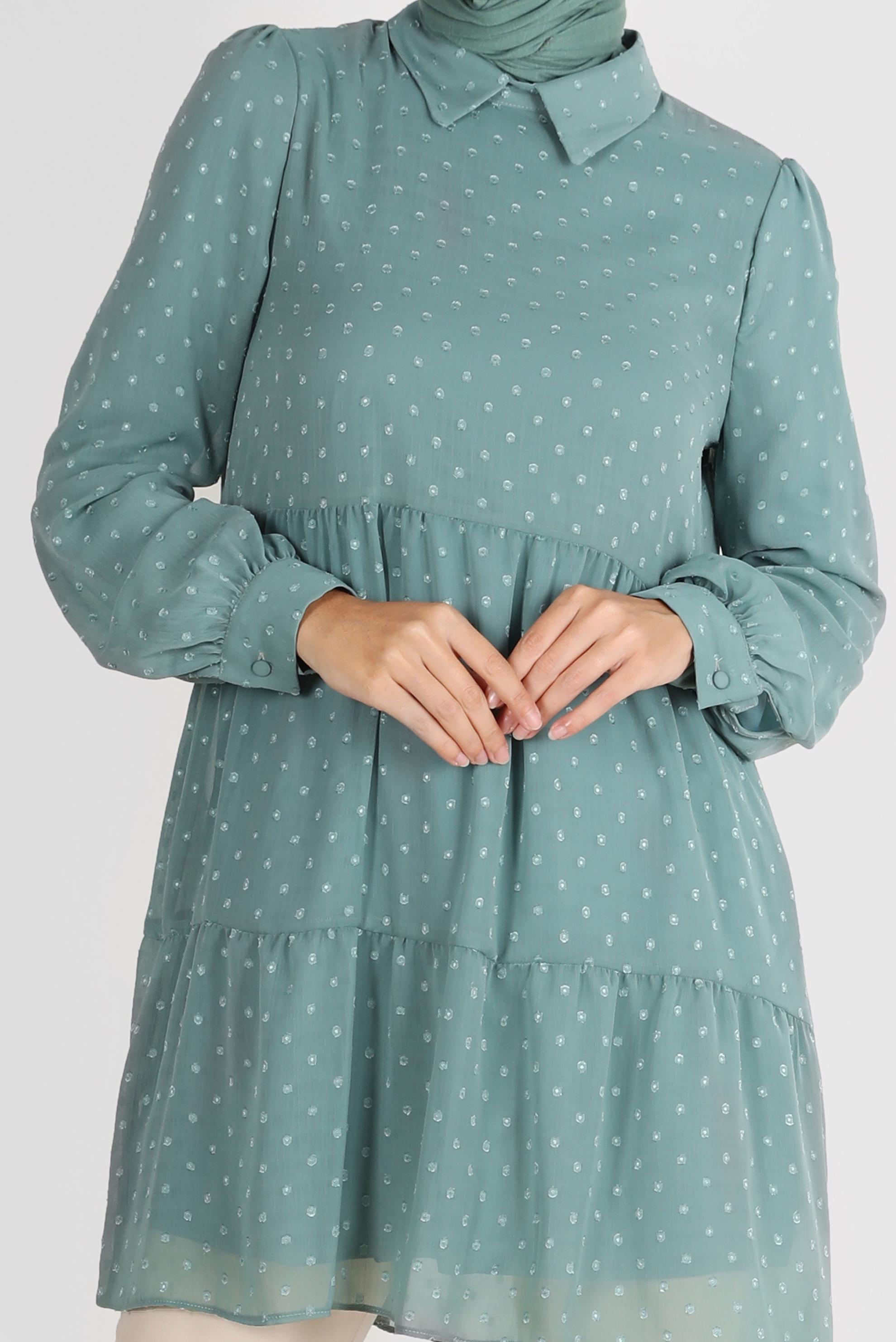 Tesettür giyim MAVİ PUANTİYELİ KATLI TUNİK 42903 