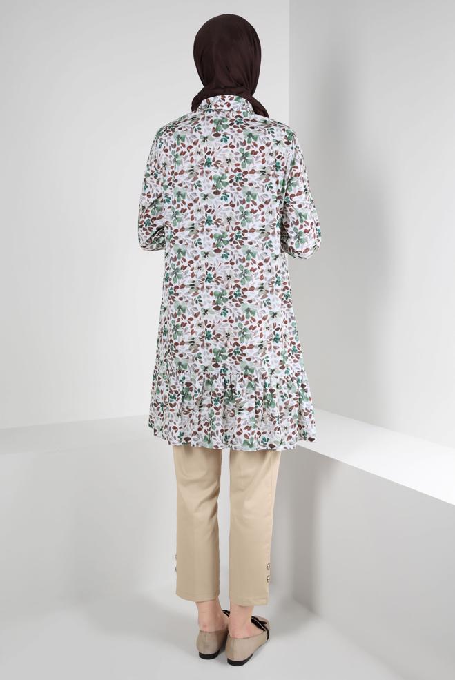 Tesettür giyim KAHVE DESENLİ DÜĞMELİ TUNİK 42904  - ALVİNA