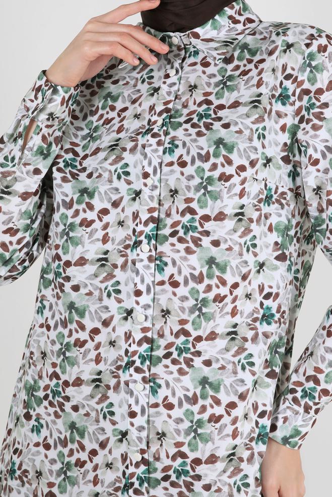 Tesettür giyim KAHVE DESENLİ DÜĞMELİ TUNİK 42904  - ALVİNA