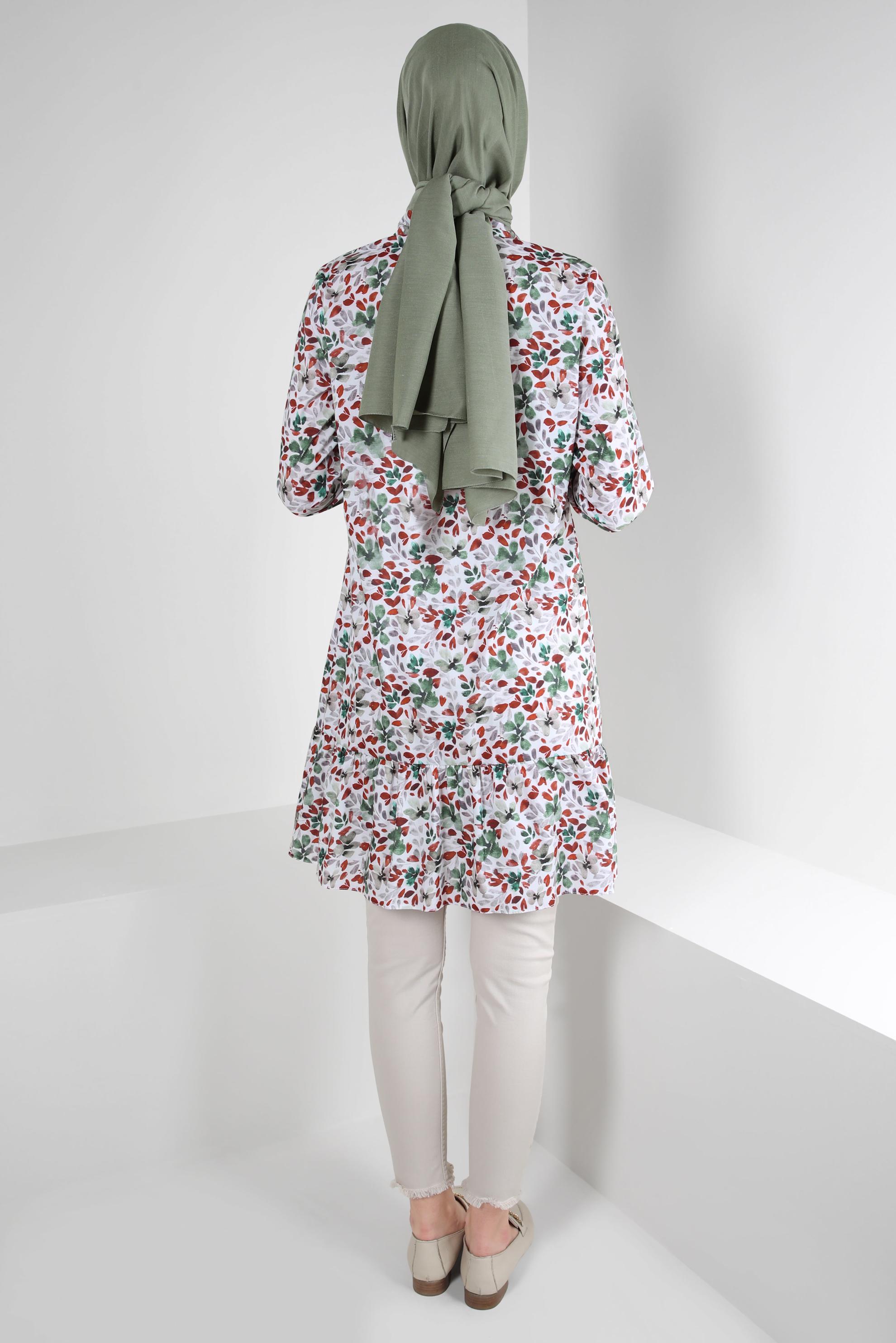 Tesettür giyim BORDO DESENLİ DÜĞMELİ TUNİK 42904 