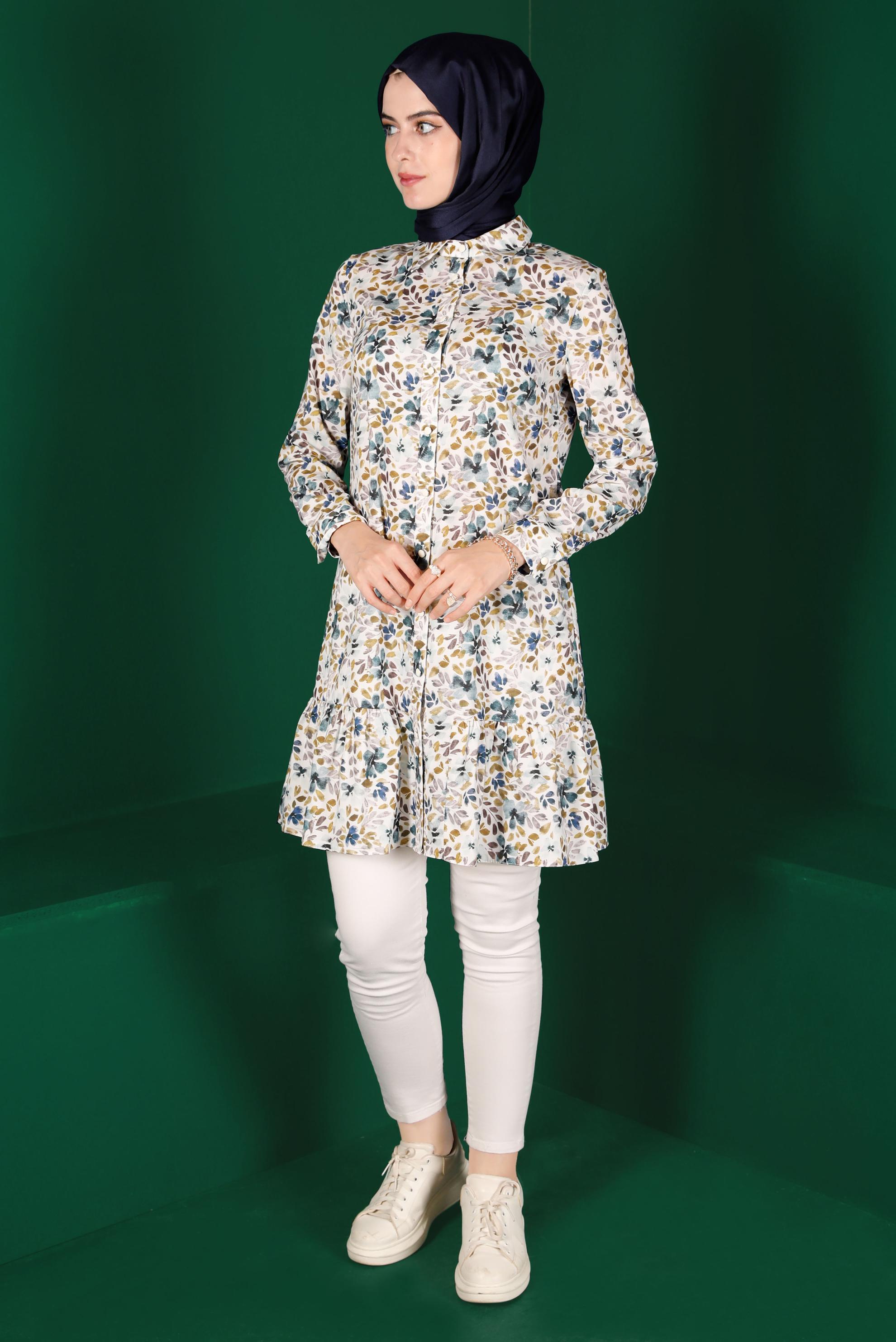 Tesettür giyim ALTIN DESENLİ DÜĞMELİ TUNİK 42904 