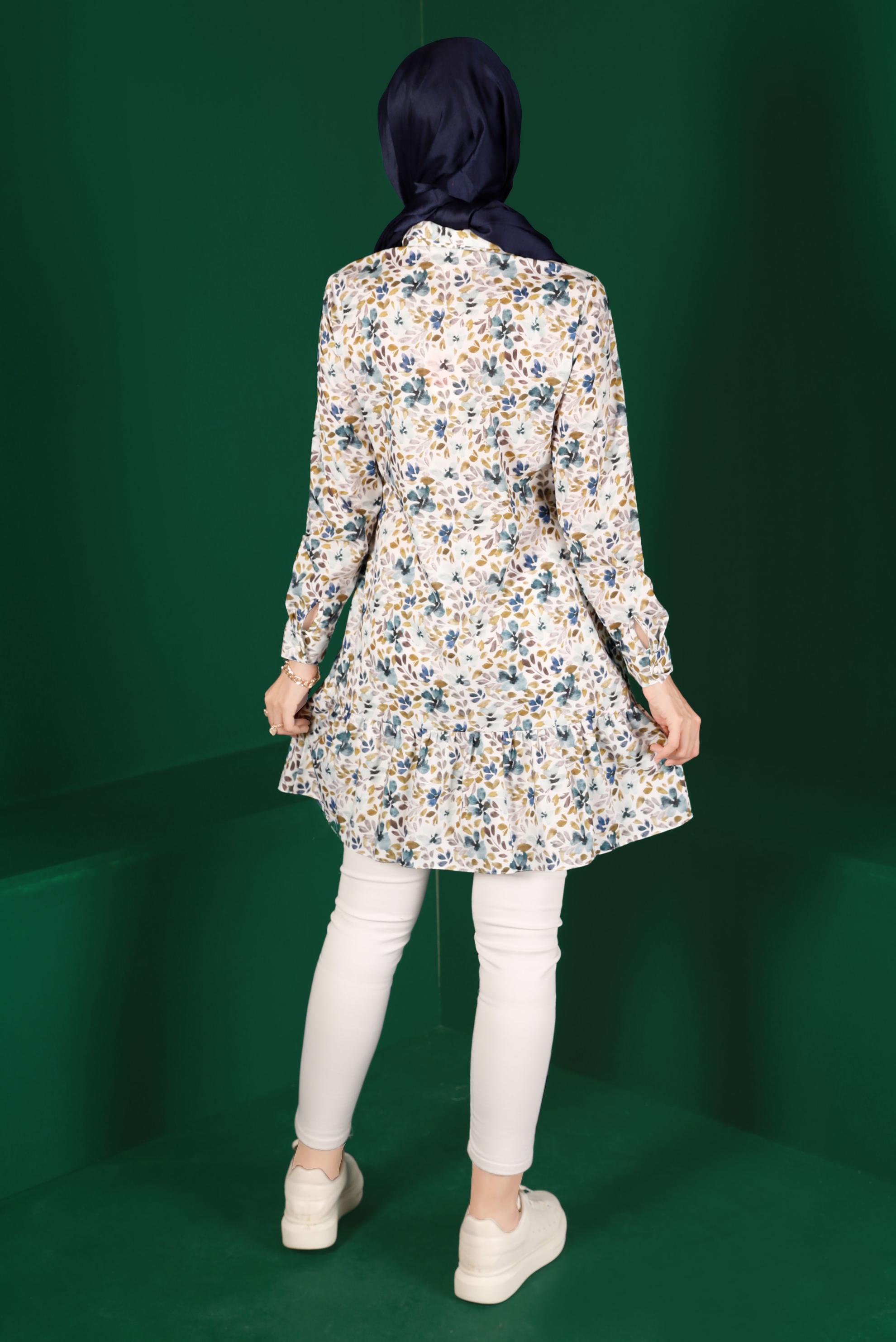 Tesettür giyim ALTIN DESENLİ DÜĞMELİ TUNİK 42904 