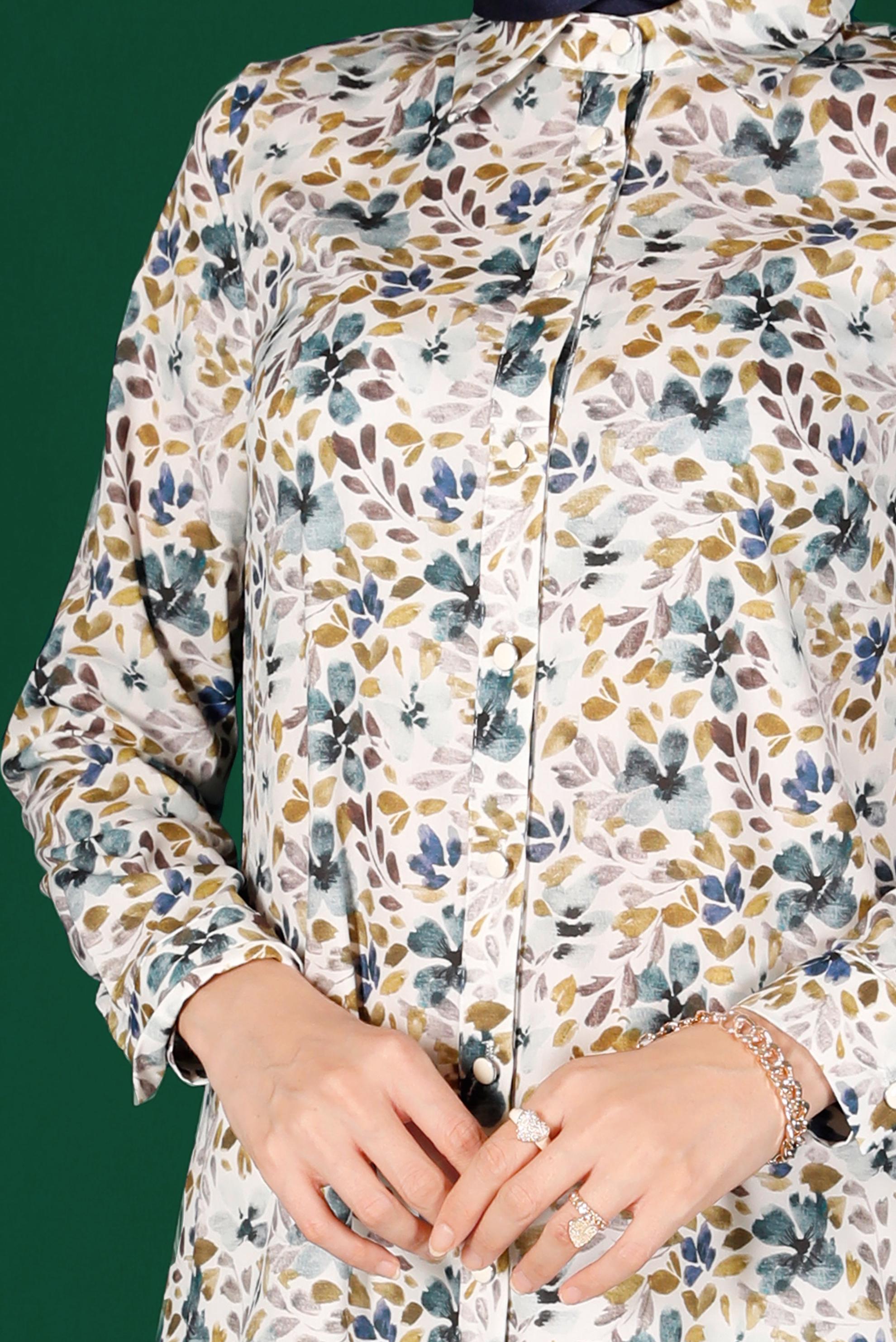 Tesettür giyim ALTIN DESENLİ DÜĞMELİ TUNİK 42904 