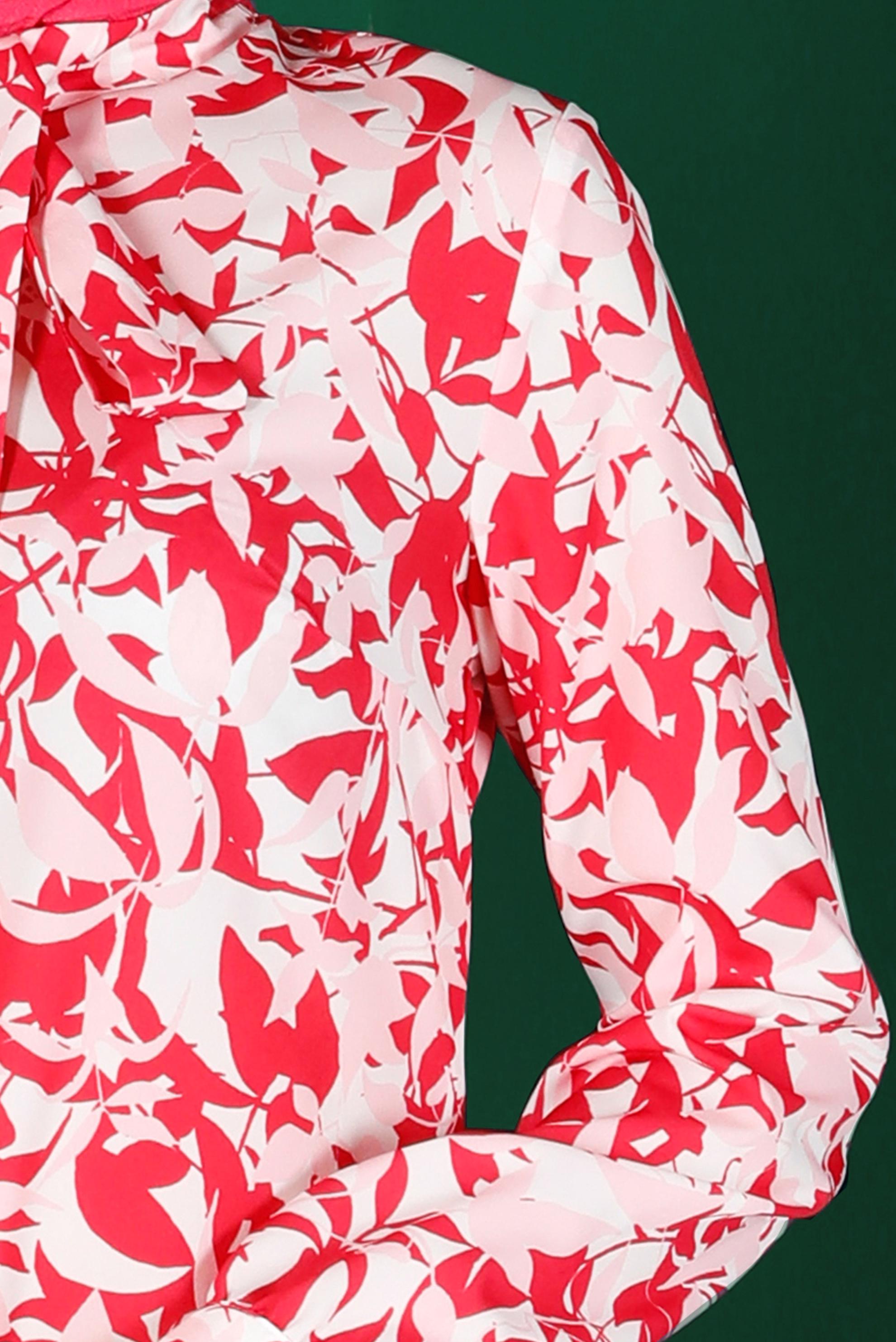 Tesettür giyim FUŞYA YAKASI BAĞLAMALI DESENLİ TUNİK 42906 