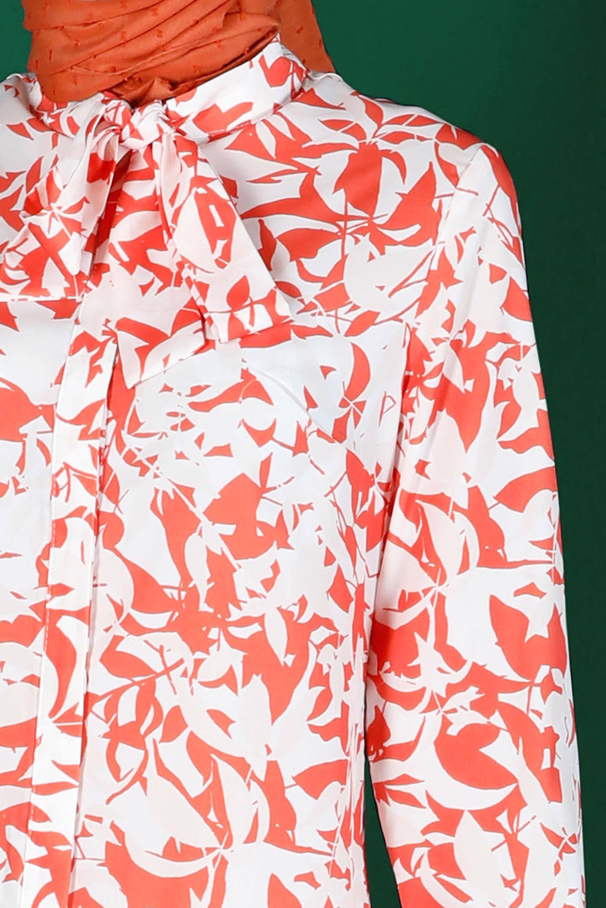 Tesettür giyim MERCAN YAKASI BAĞLAMALI DESENLİ TUNİK 42906 