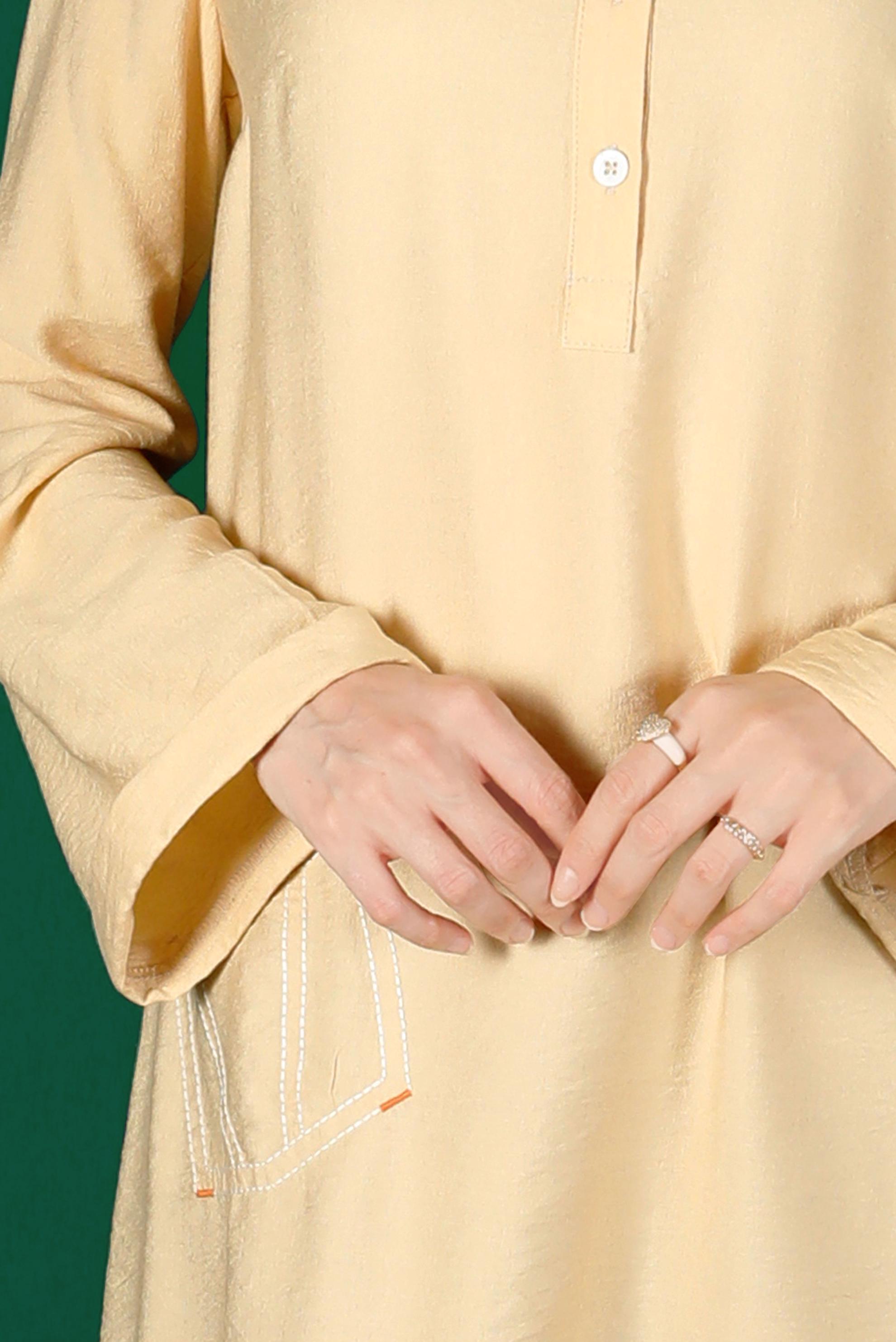 Tesettür giyim BEJ RENKLİ DÜĞMELİ UZUN TUNİK 42914