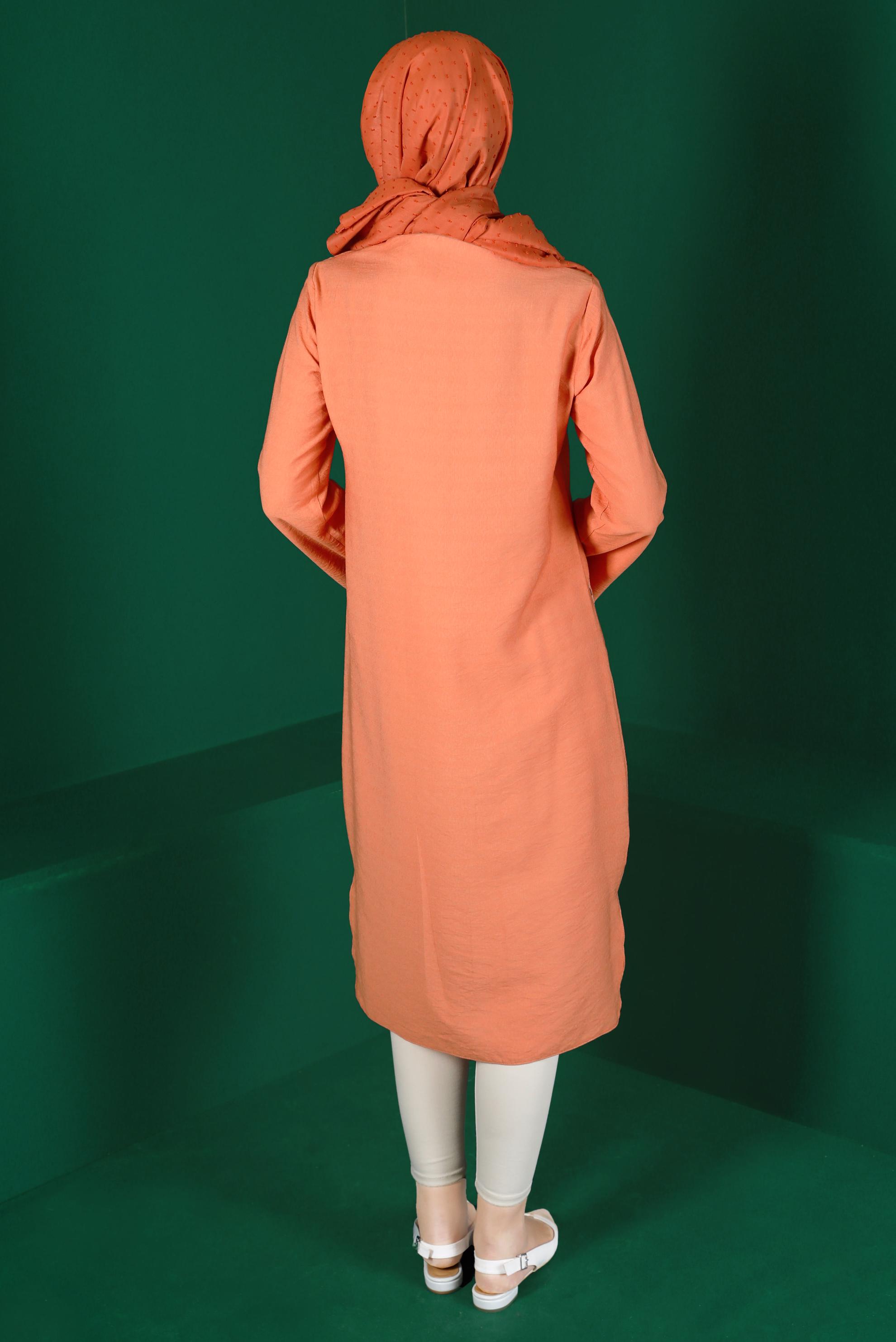 Tesettür giyim TURUNCU RENKLİ DÜĞMELİ UZUN TUNİK 42914