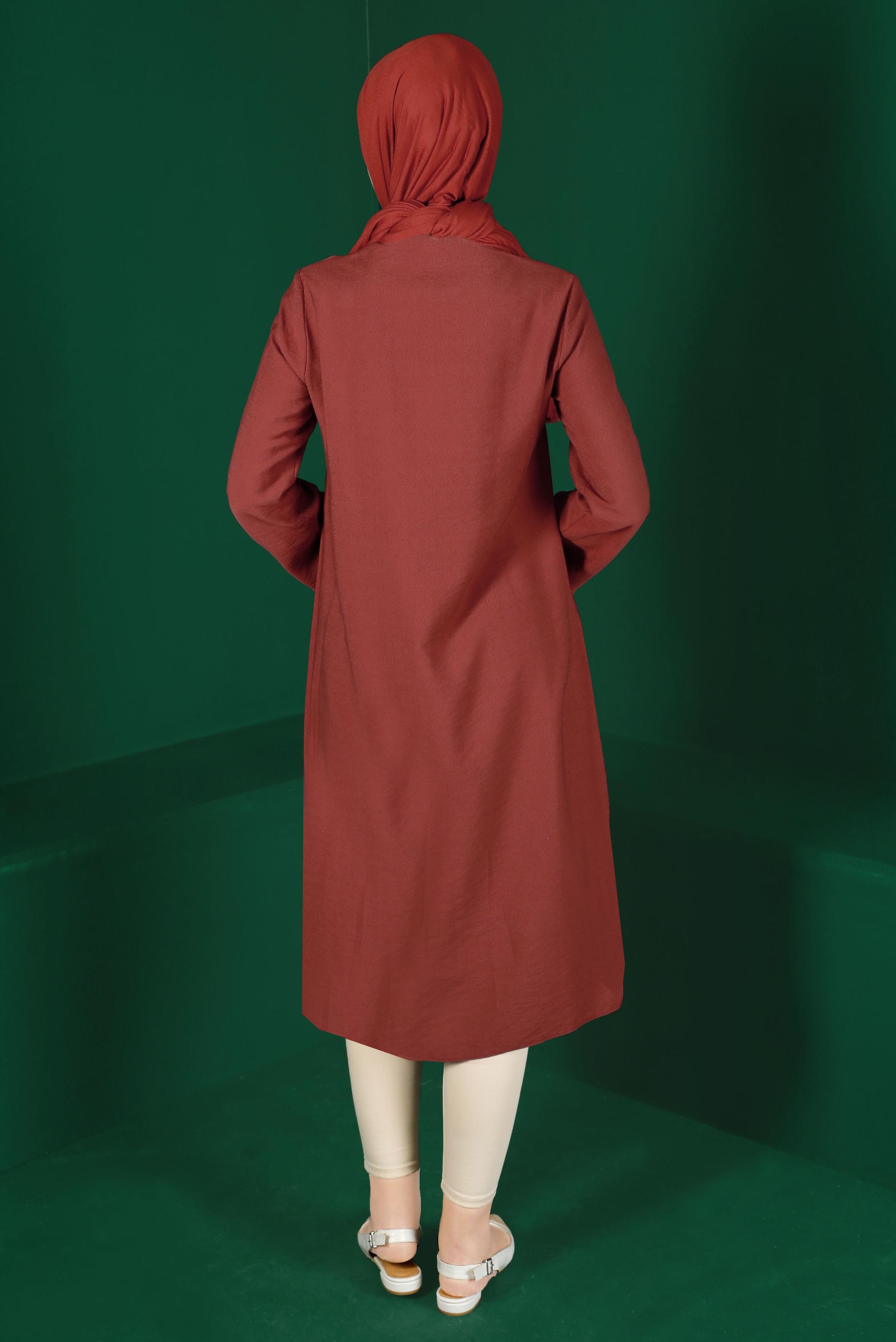 Tesettür giyim BORDO RENKLİ DÜĞMELİ UZUN TUNİK 42914