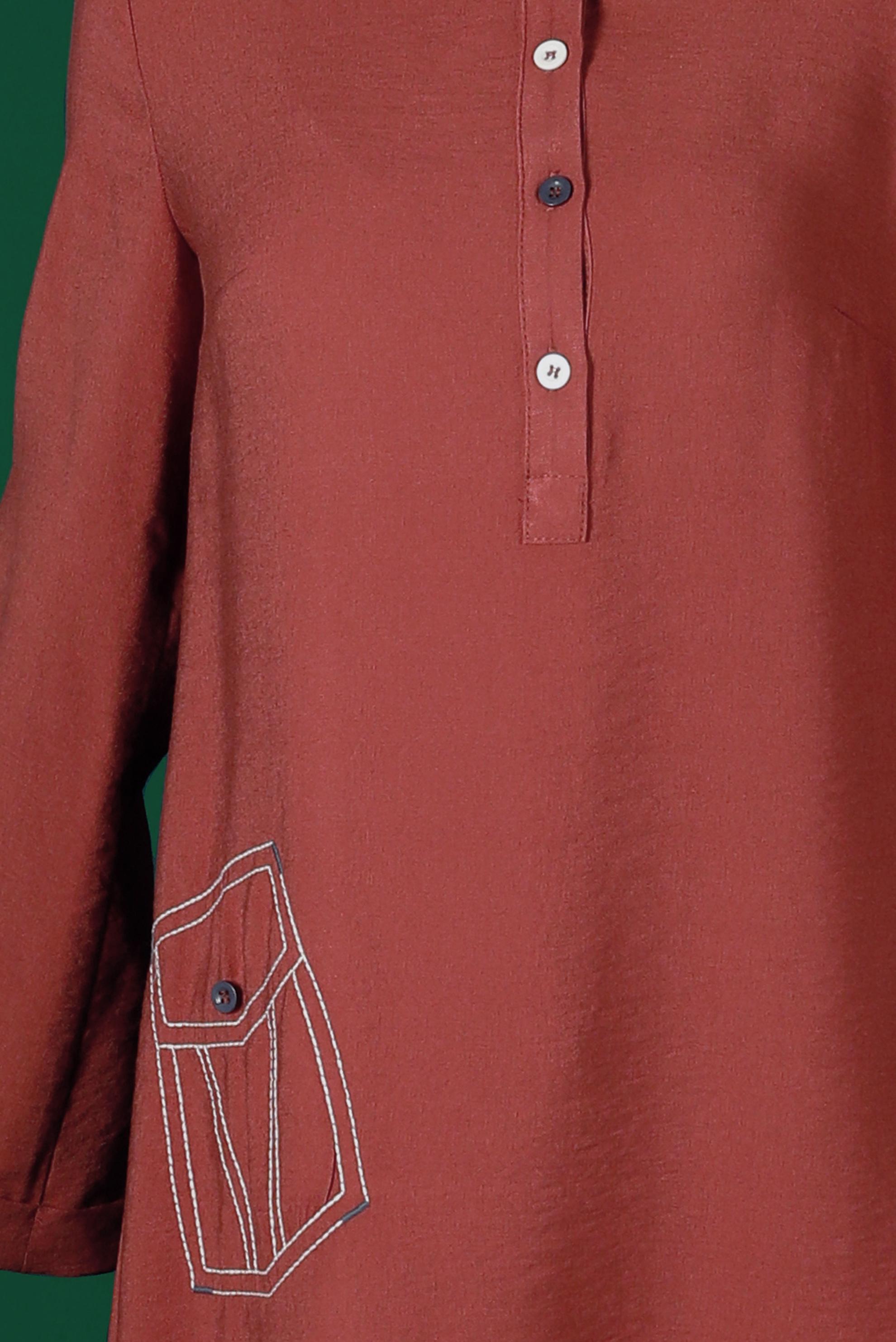 Tesettür giyim BORDO RENKLİ DÜĞMELİ UZUN TUNİK 42914