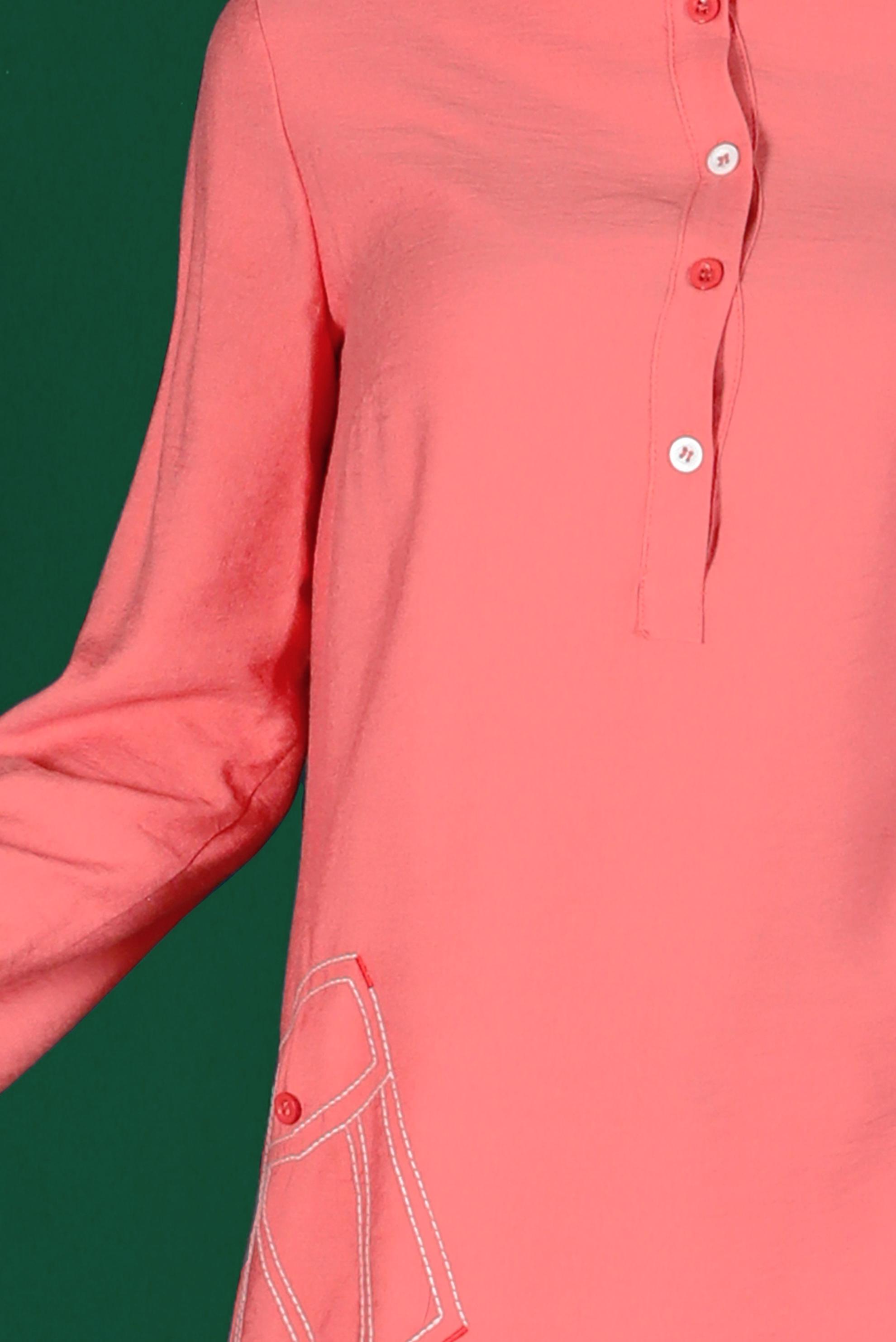 Tesettür giyim MERCAN RENKLİ DÜĞMELİ UZUN TUNİK 42914