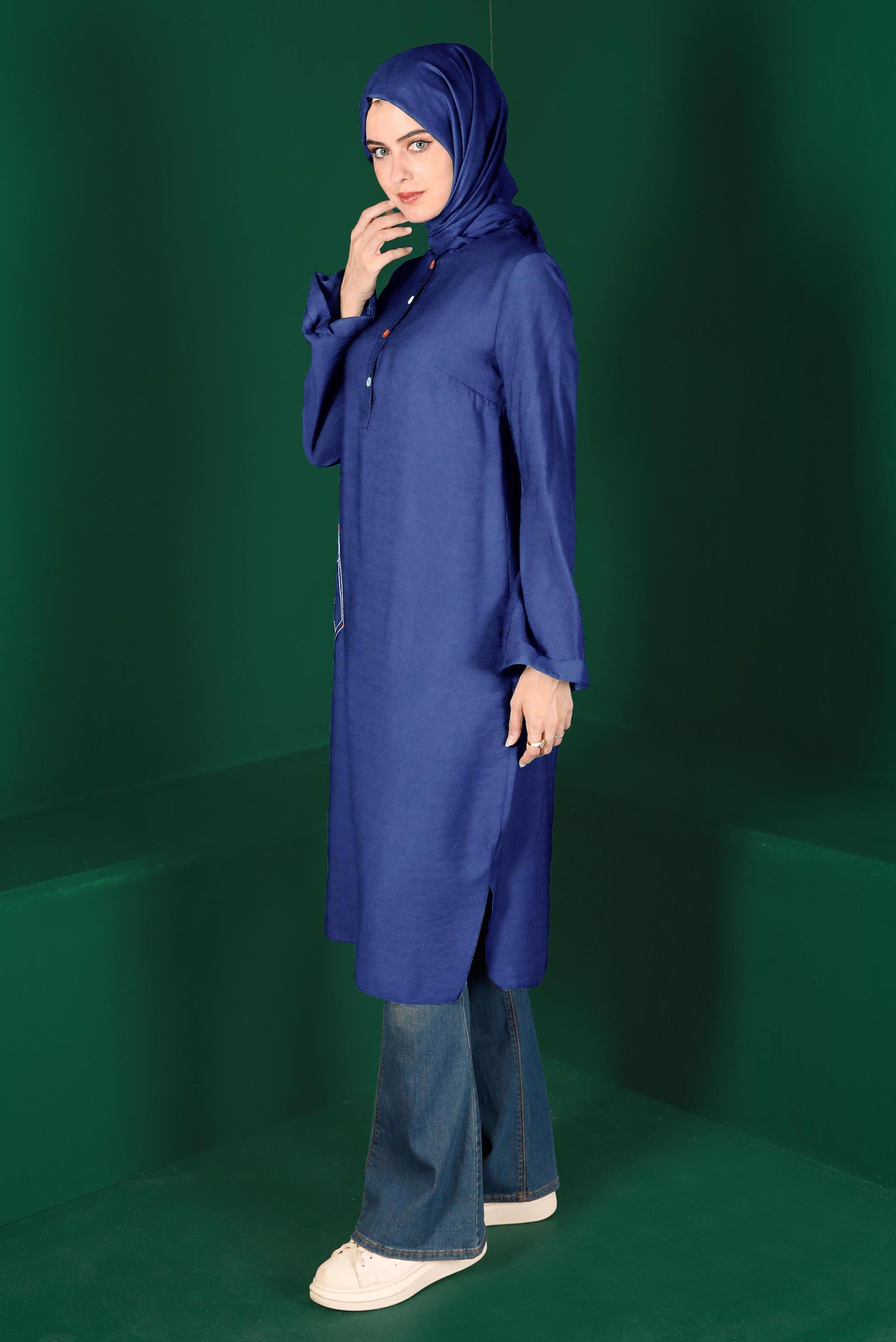 Tesettür giyim LACİVERT RENKLİ DÜĞMELİ UZUN TUNİK 42914