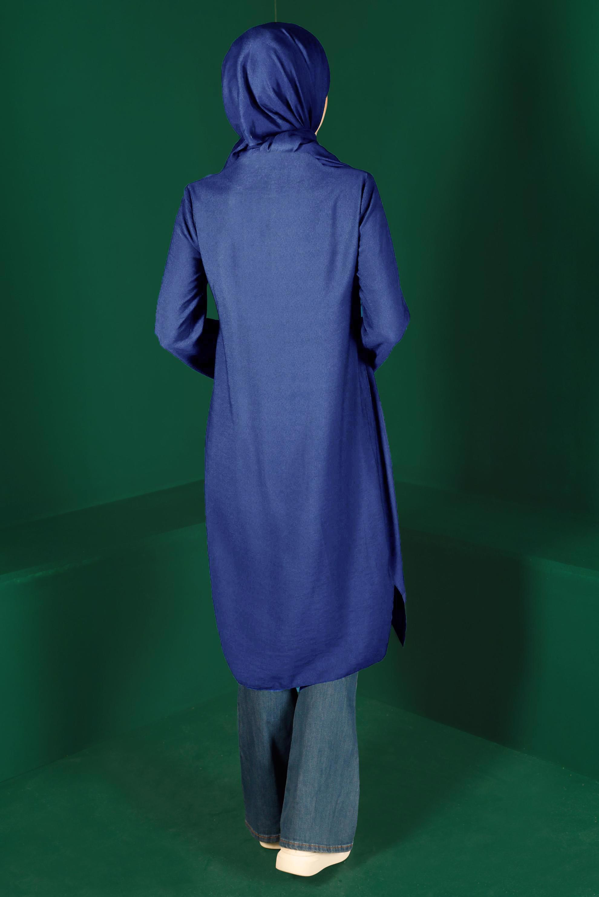 Tesettür giyim LACİVERT RENKLİ DÜĞMELİ UZUN TUNİK 42914