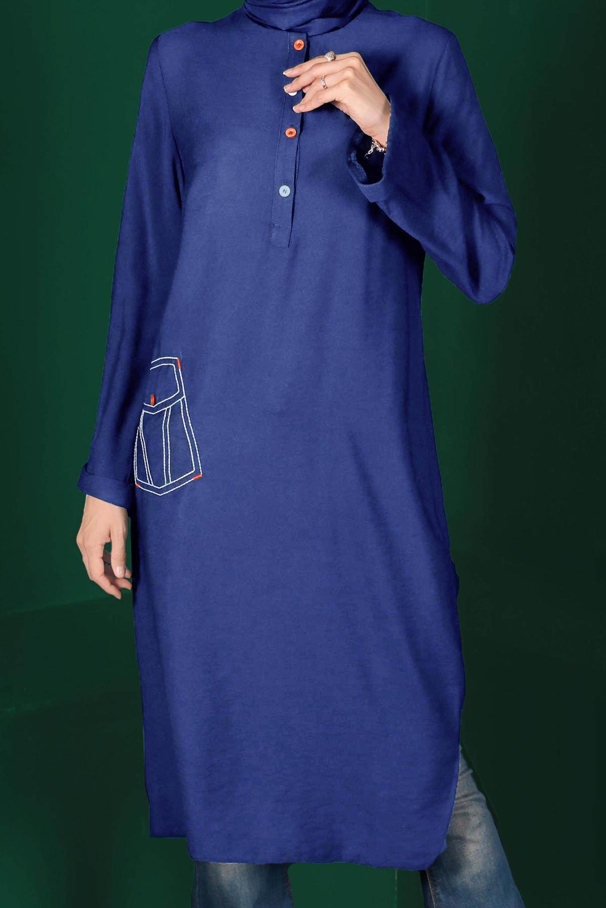 Tesettür giyim LACİVERT RENKLİ DÜĞMELİ UZUN TUNİK 42914