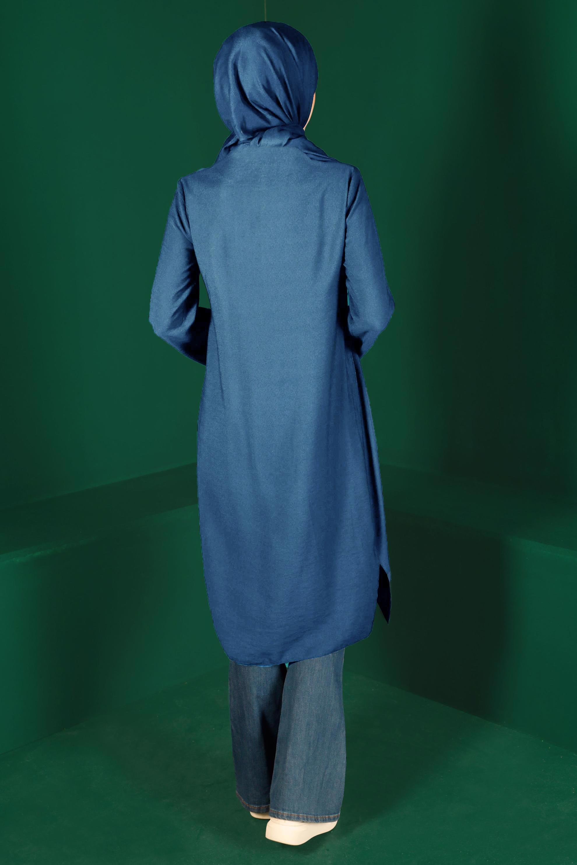 Tesettür giyim MAVİ RENKLİ DÜĞMELİ UZUN TUNİK 42914