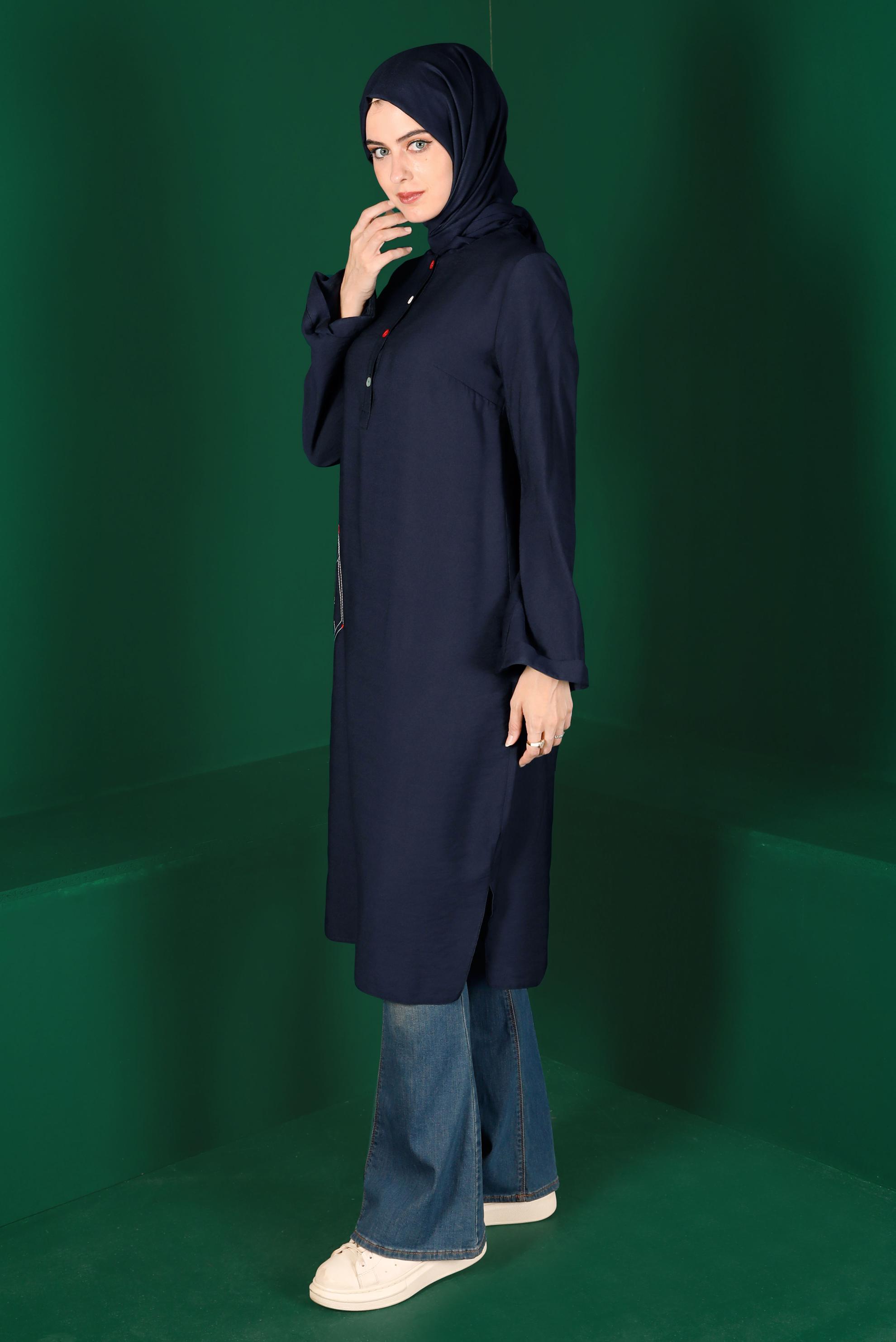 Tesettür giyim LACİVERT RENKLİ DÜĞMELİ UZUN TUNİK 42914