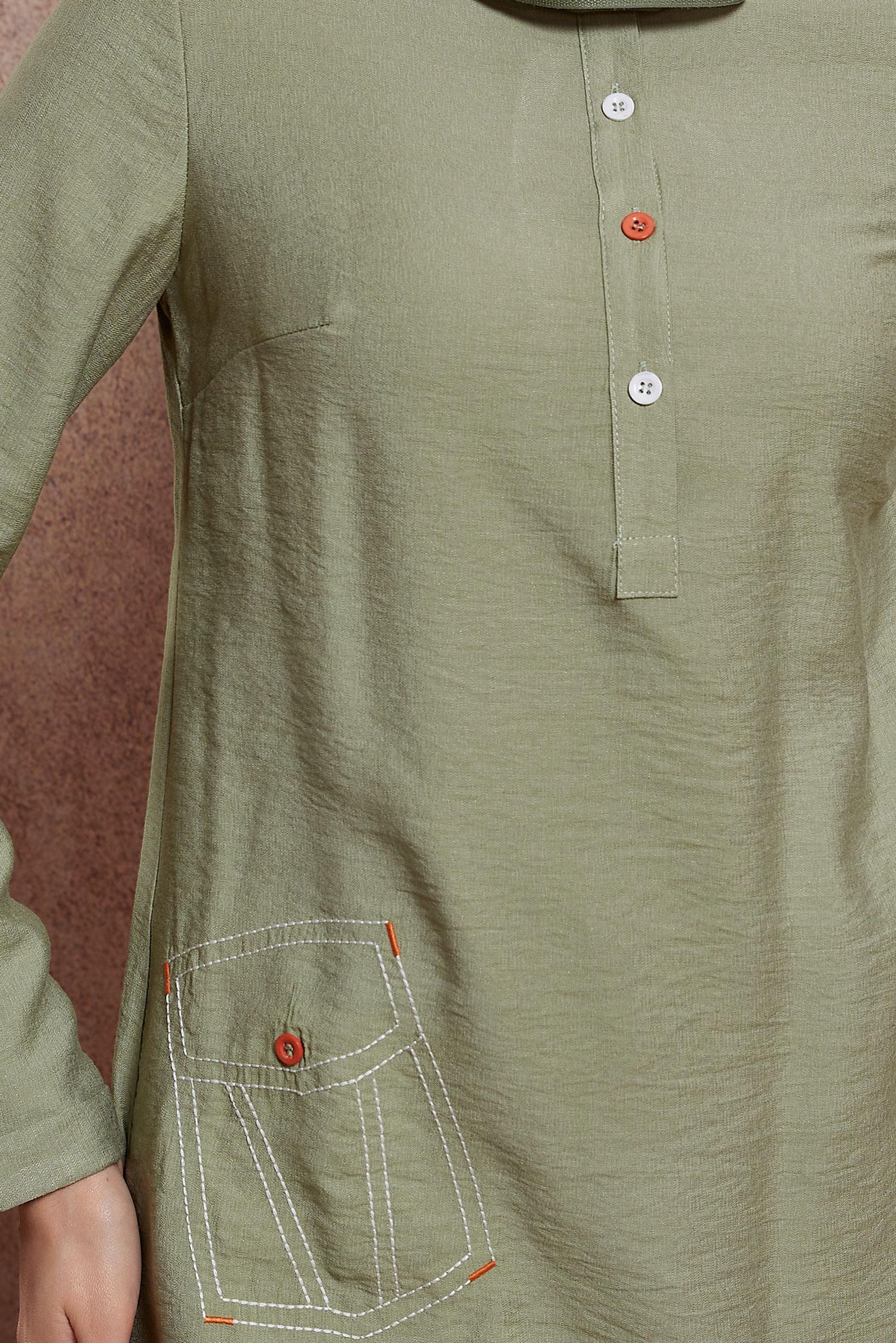 Tesettür giyim YEŞİL RENKLİ DÜĞMELİ UZUN TUNİK 42914