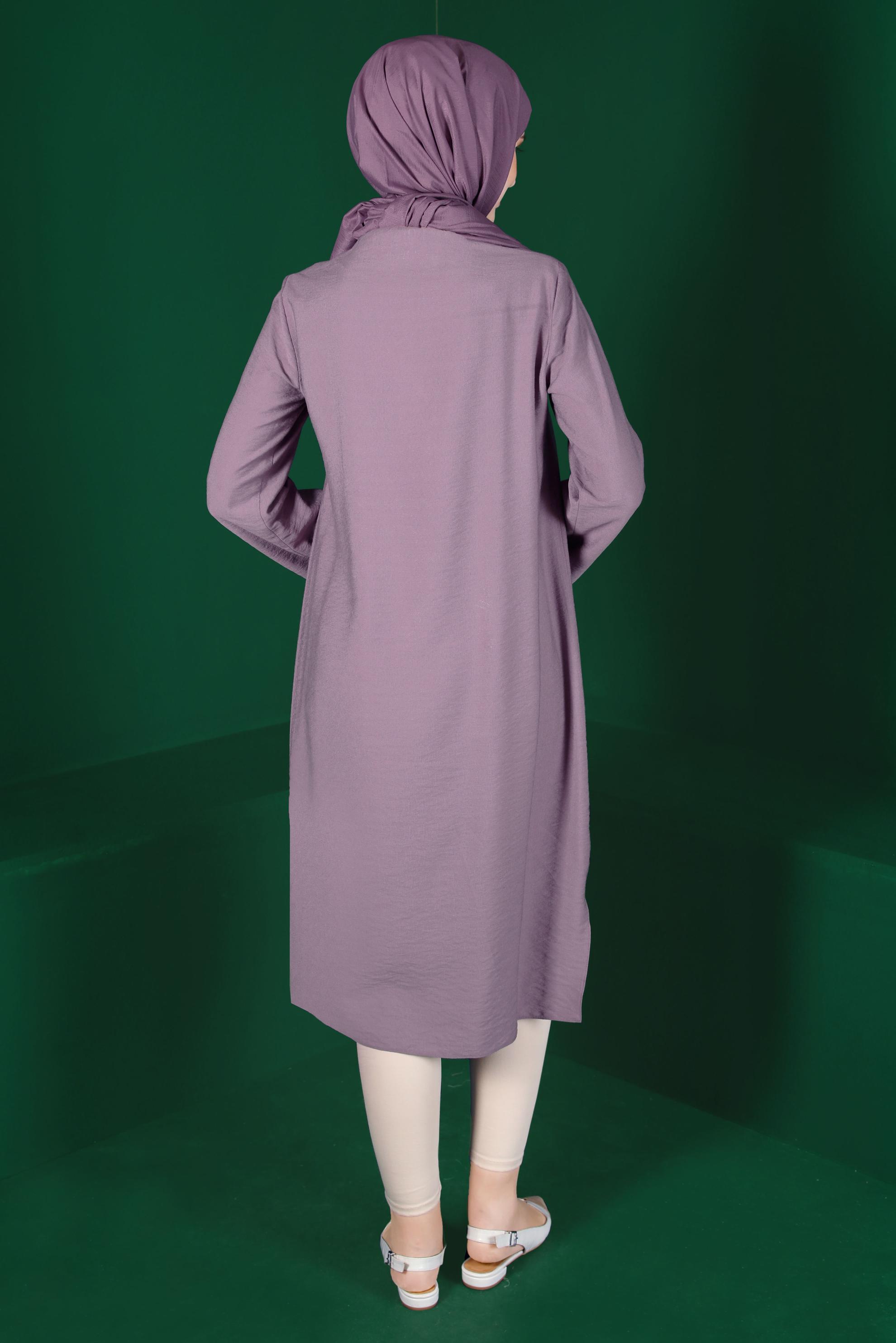 Tesettür giyim MOR RENKLİ DÜĞMELİ UZUN TUNİK 42914