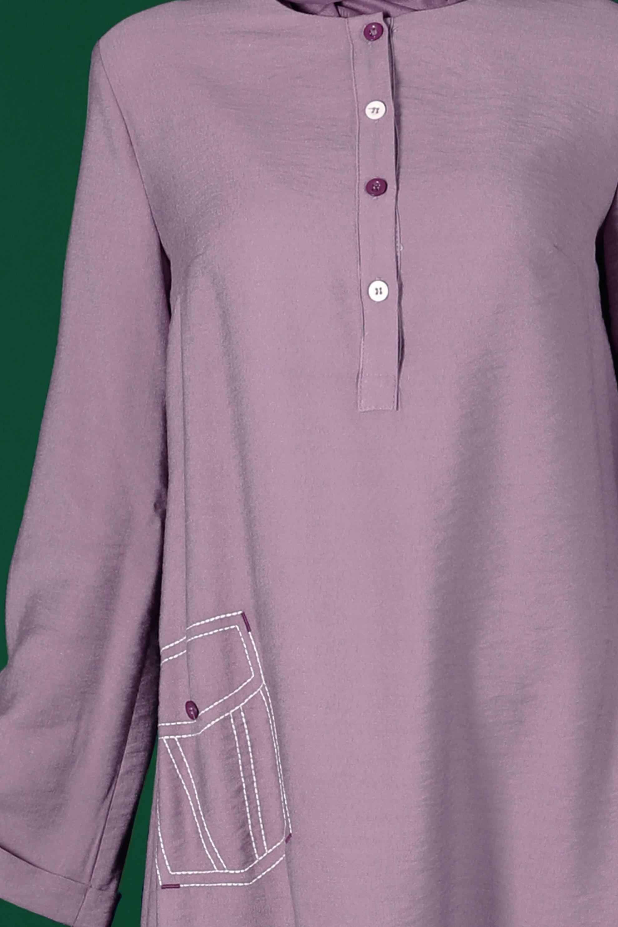 Tesettür giyim MOR RENKLİ DÜĞMELİ UZUN TUNİK 42914