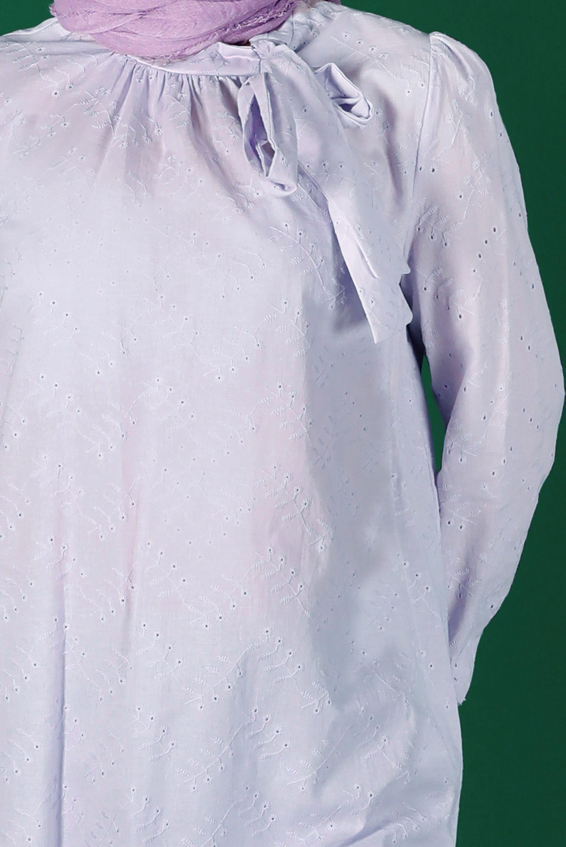 Tesettür giyim MOR BOYUNDAN BAĞLAMALI FİSTOLU TUNİK 42927 