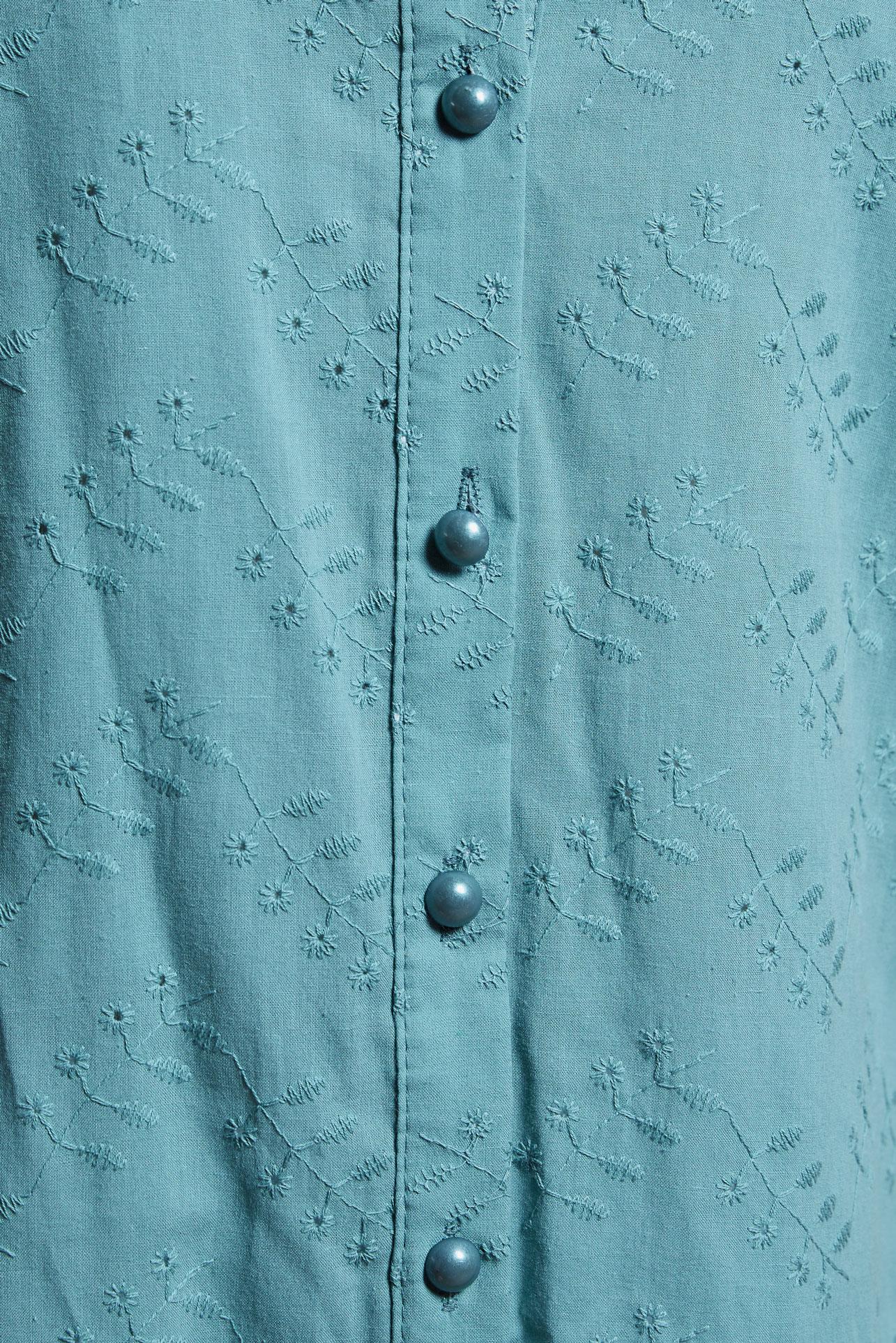 Tesettür giyim MAVİ MANŞETLERİ LASTİKLİ FİSTOLU PAMUKLU TUNİK 42928 